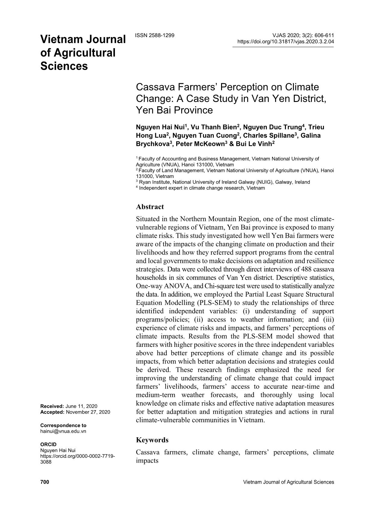 Cassava farmers’ perception on climate change: A case study in Van Yen district, Yen Bai province trang 1