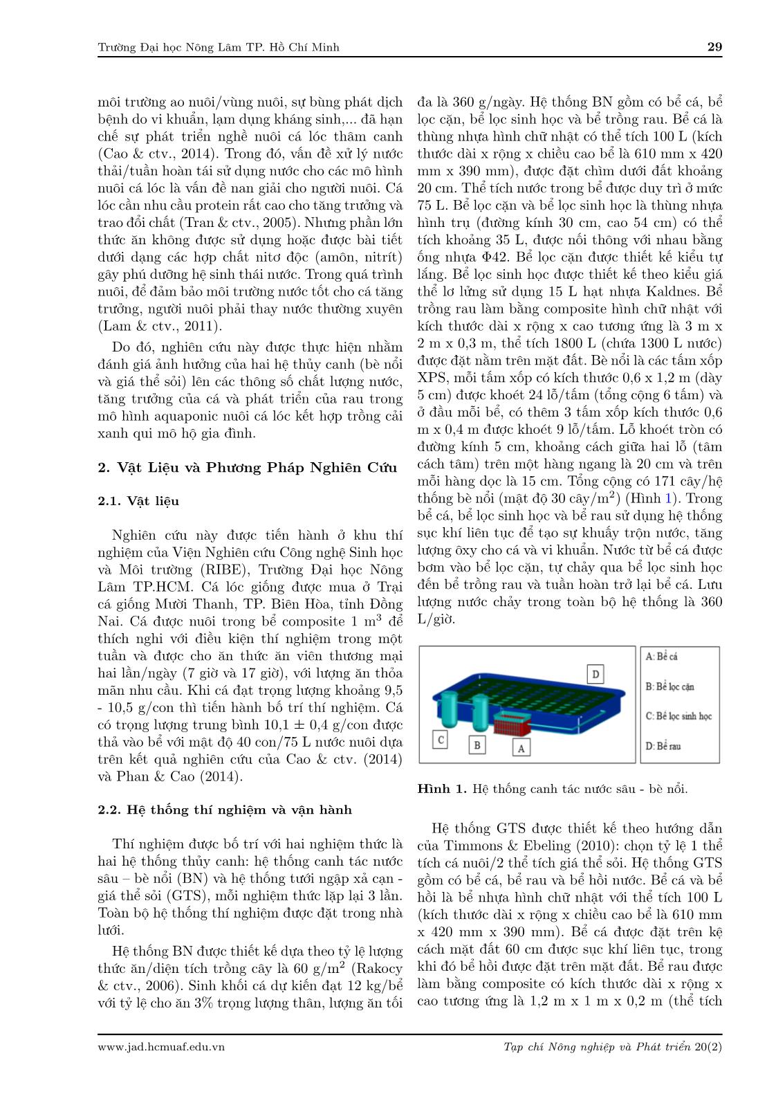 Effects of two hydroponic components on water quality, snakehead fish growth and leaf mustard production in aquaponic system trang 3