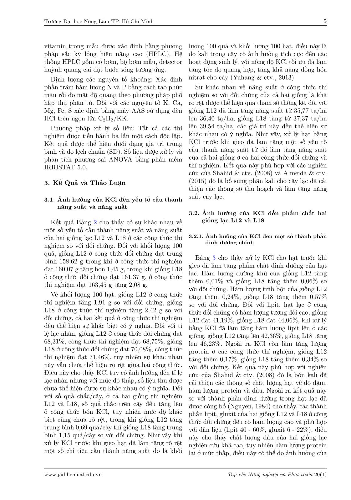 Ảnh hưởng của xử lý KCl trước khi gieo hạt đến năng suất và phẩm chất của hai giống lạc L12 và L18 trang 5