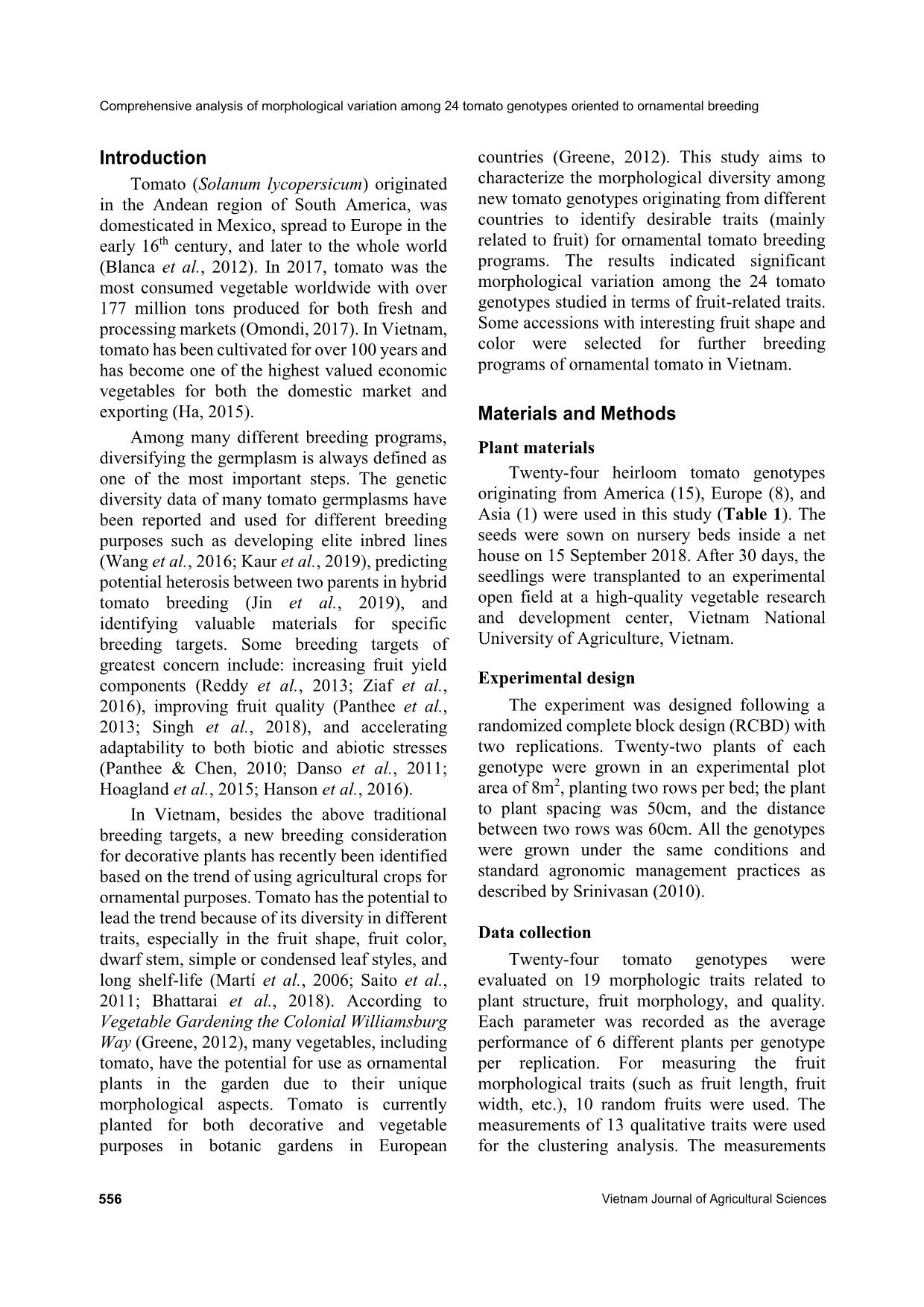 Comprehensive analysis of morphological variation among 24 tomato (Solanum lycopersicum) genotypes oriented to ornamental breeding in Vietnam trang 2