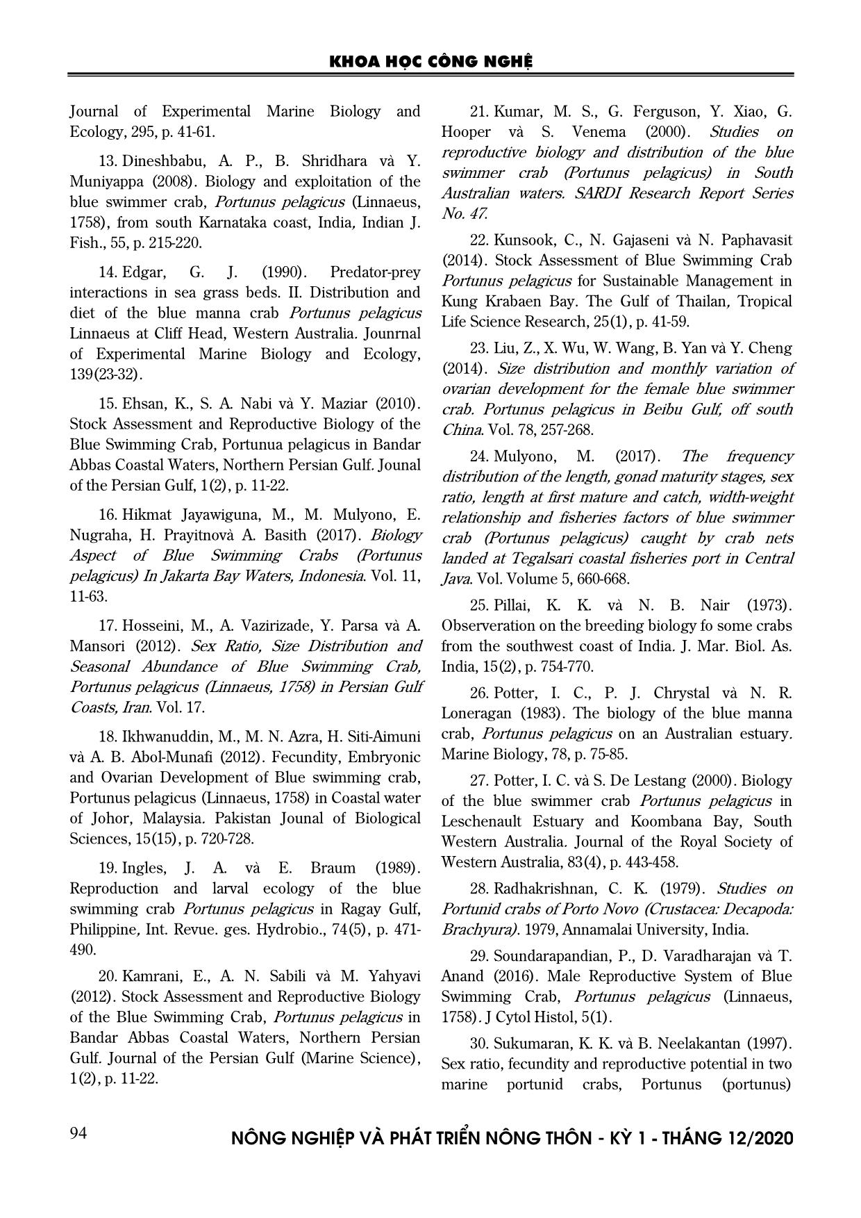 Đặc điểm sinh học sinh sản của loài ghẹ xanh Portunus pelagicus (Linnaeus, 1758) ở vùng biển Kiên Giang trang 10