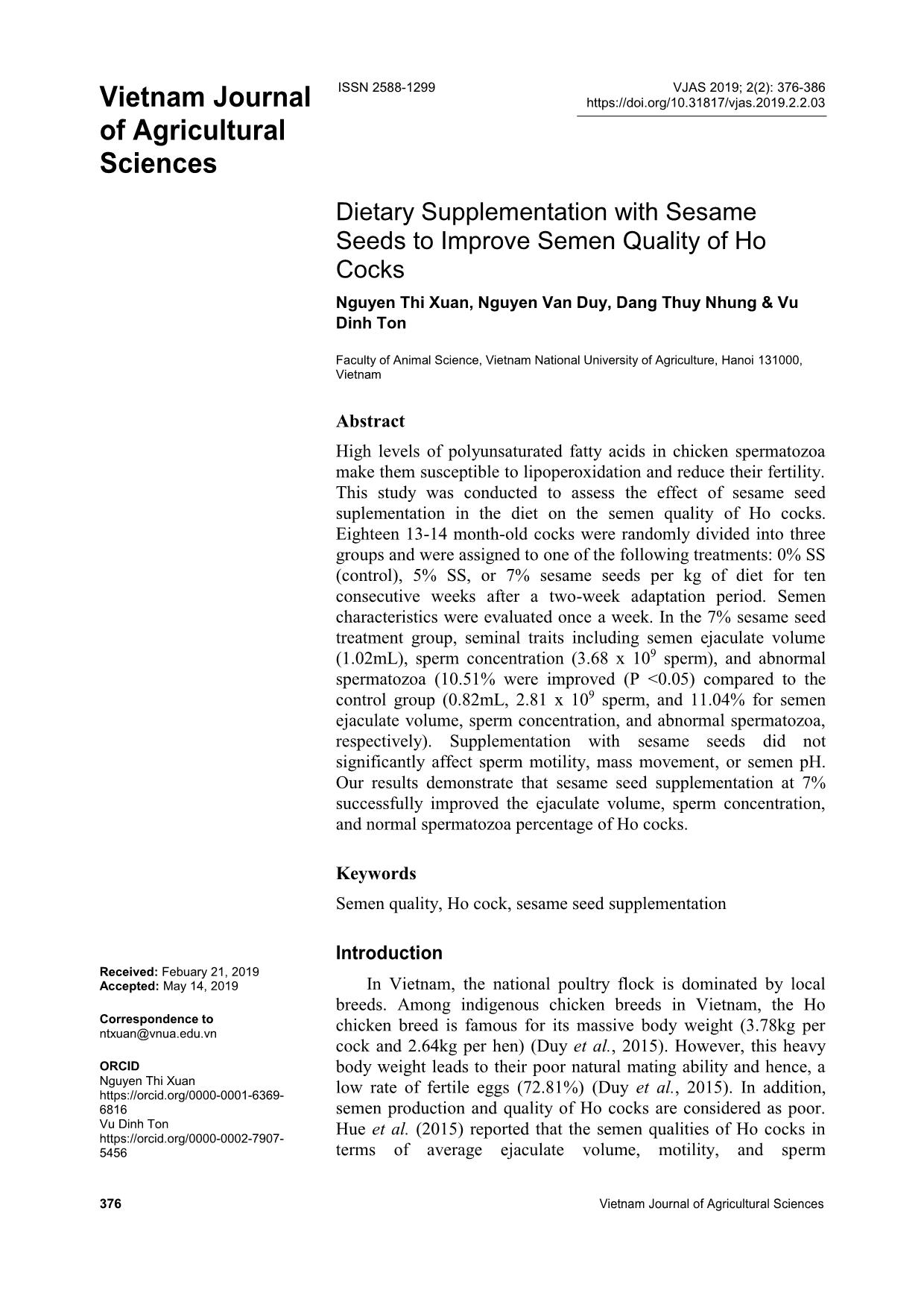 Dietary supplementation with sesame seeds to improve semen quality of Ho cocks trang 1