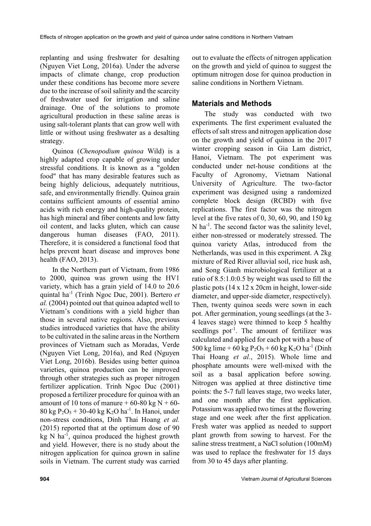 Effects of nitrogen application on the growth and yield of quinoa under saline conditions in Northern Vietnam trang 2