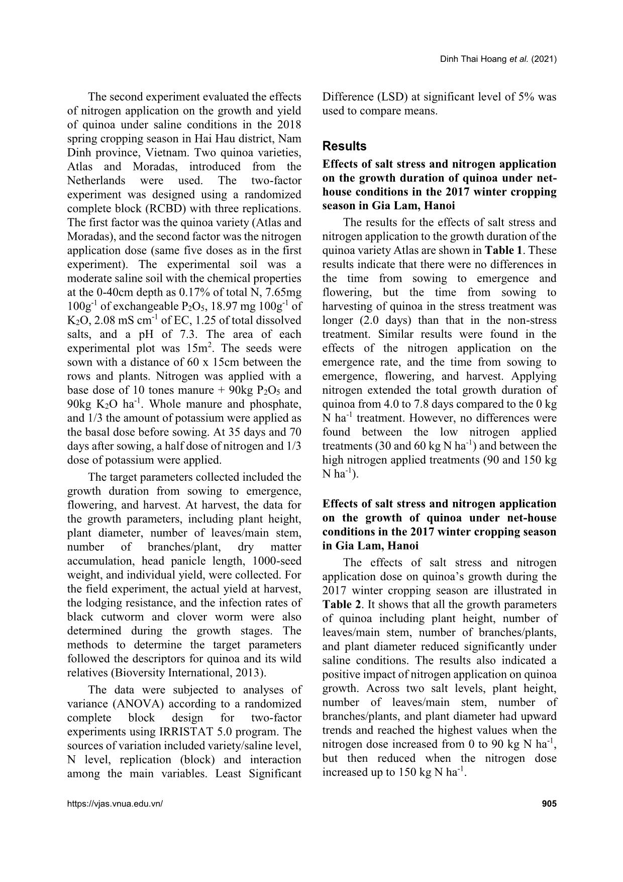 Effects of nitrogen application on the growth and yield of quinoa under saline conditions in Northern Vietnam trang 3