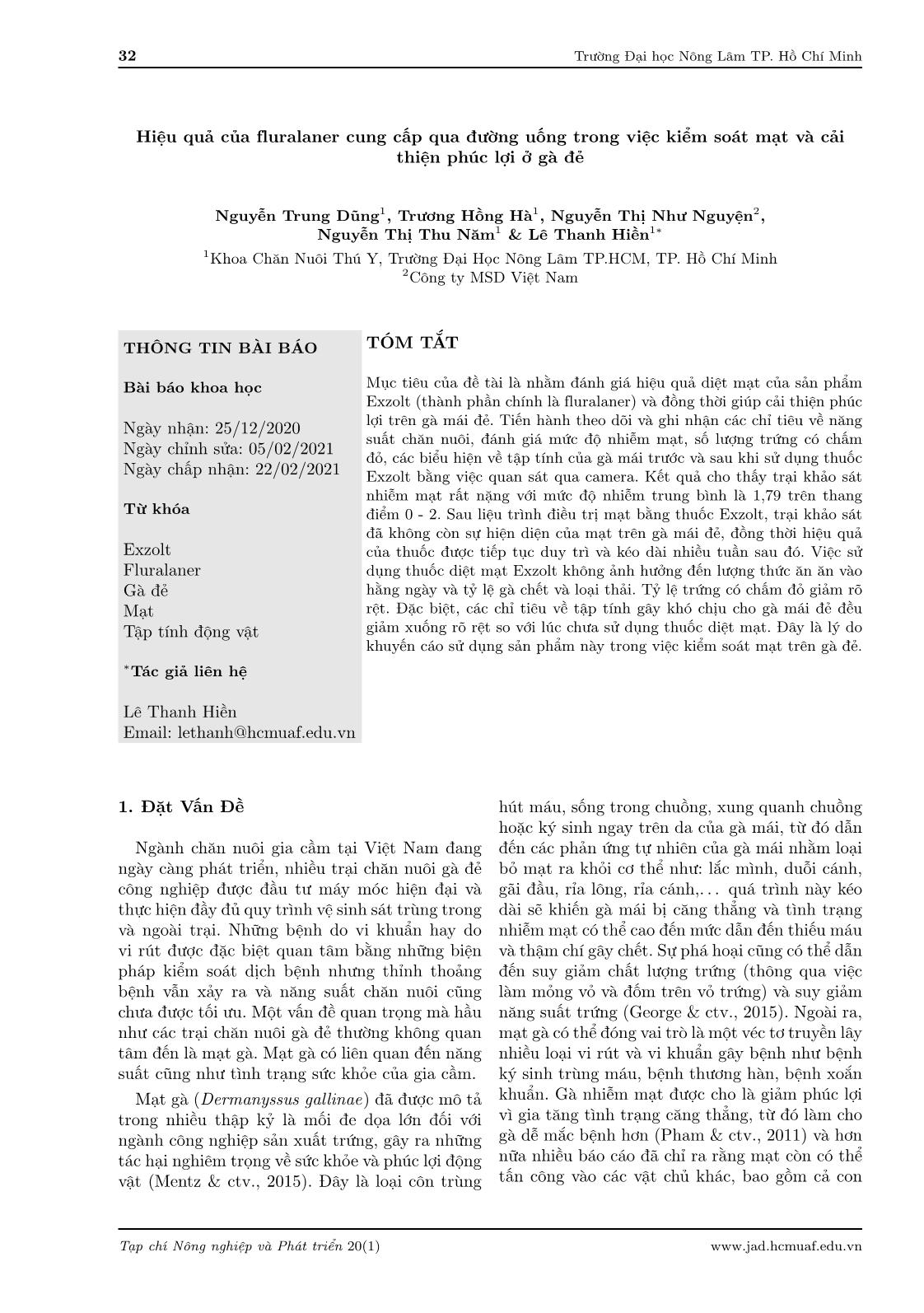 Efficacy of fluralaner in drinking water in controlling mite and improving welfare in laying hens trang 2