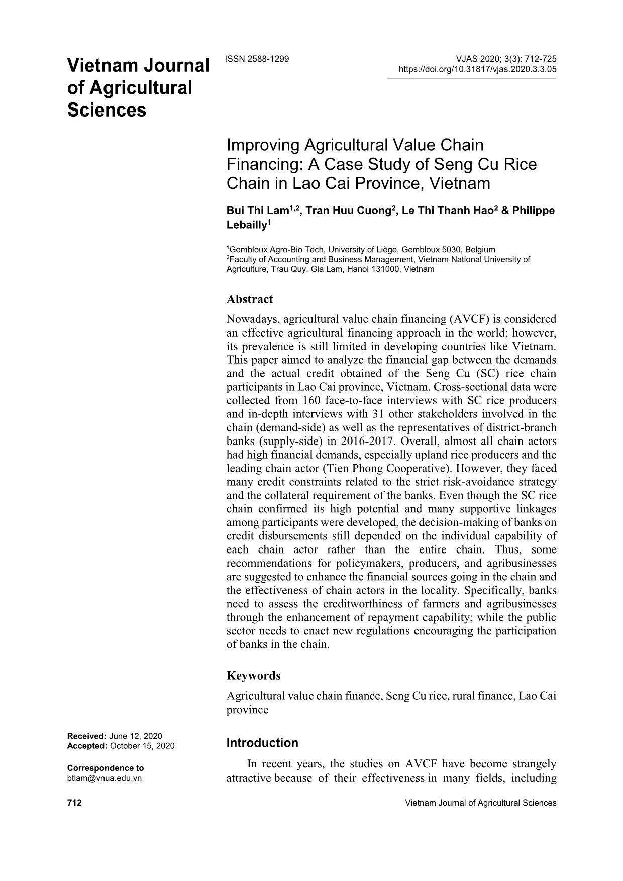 Improving agricultural value chain financing: A case study of Seng Cu rice chain in Lao Cai province, Vietnam trang 1