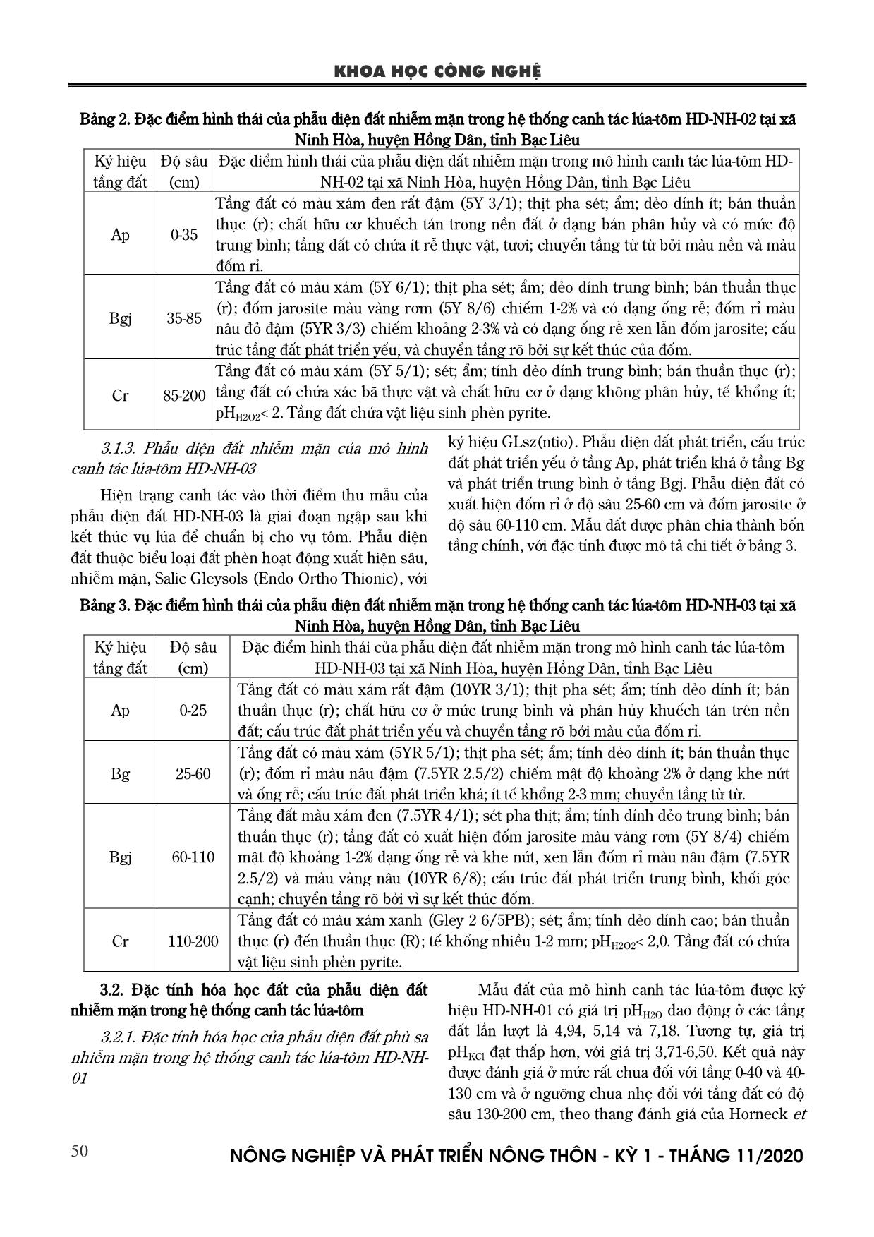 Khảo sát đặc điểm hình thái và hóa học phẫu diện đất nhiễm mặn của hệ thống canh tác lúa-tôm tại xã Ninh Hòa, huyện Hồng Dân, tỉnh Bạc Liêu trang 3