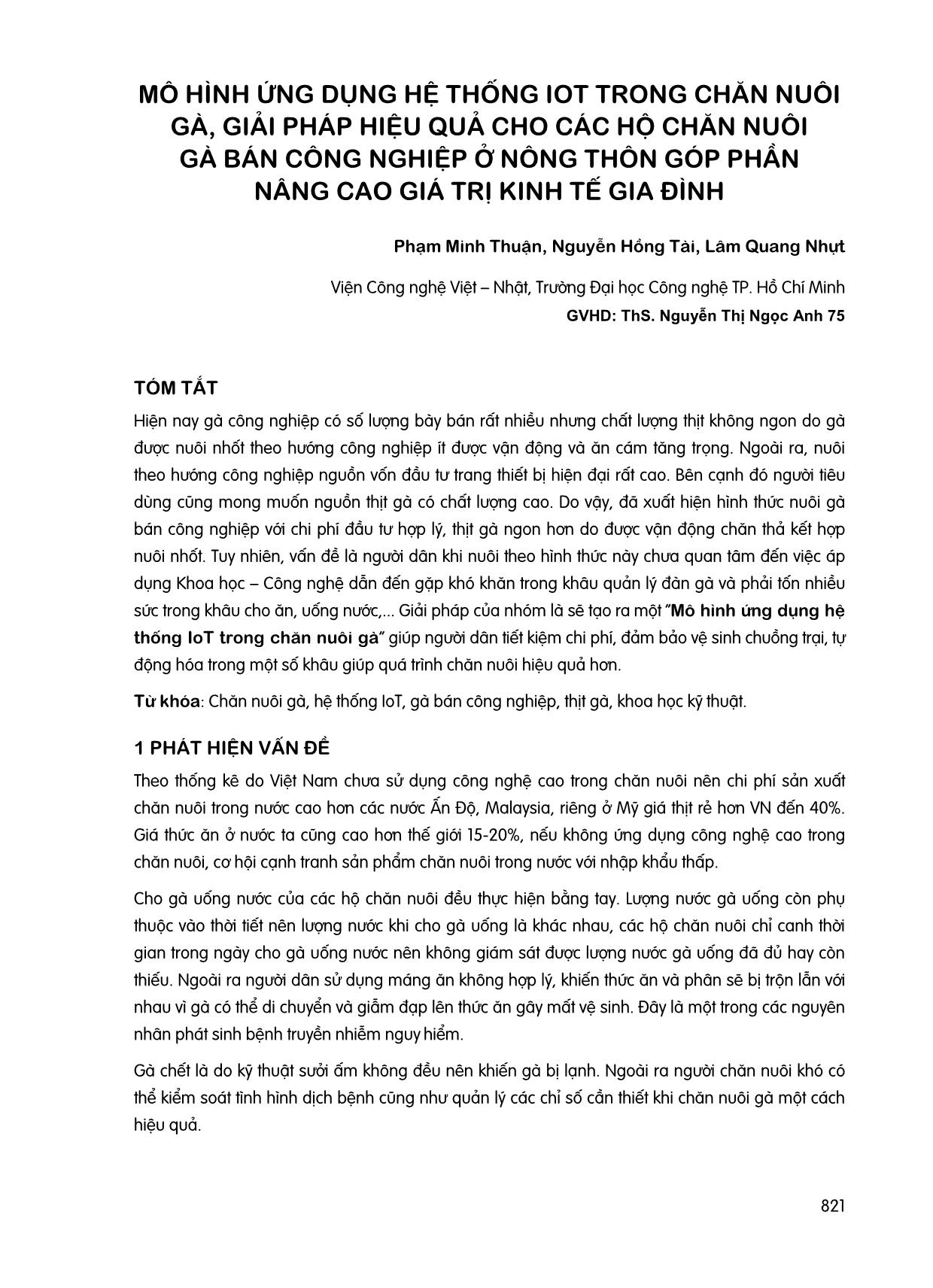 Mô hình ứng dụng hệ thống IoT trong chăn nuôi gà, giải pháp hiệu quả cho các hộ chăn nuôi gà bán công nghiệp ở nông thôn góp phần nâng cao giá trị kinh tế gia đình trang 1