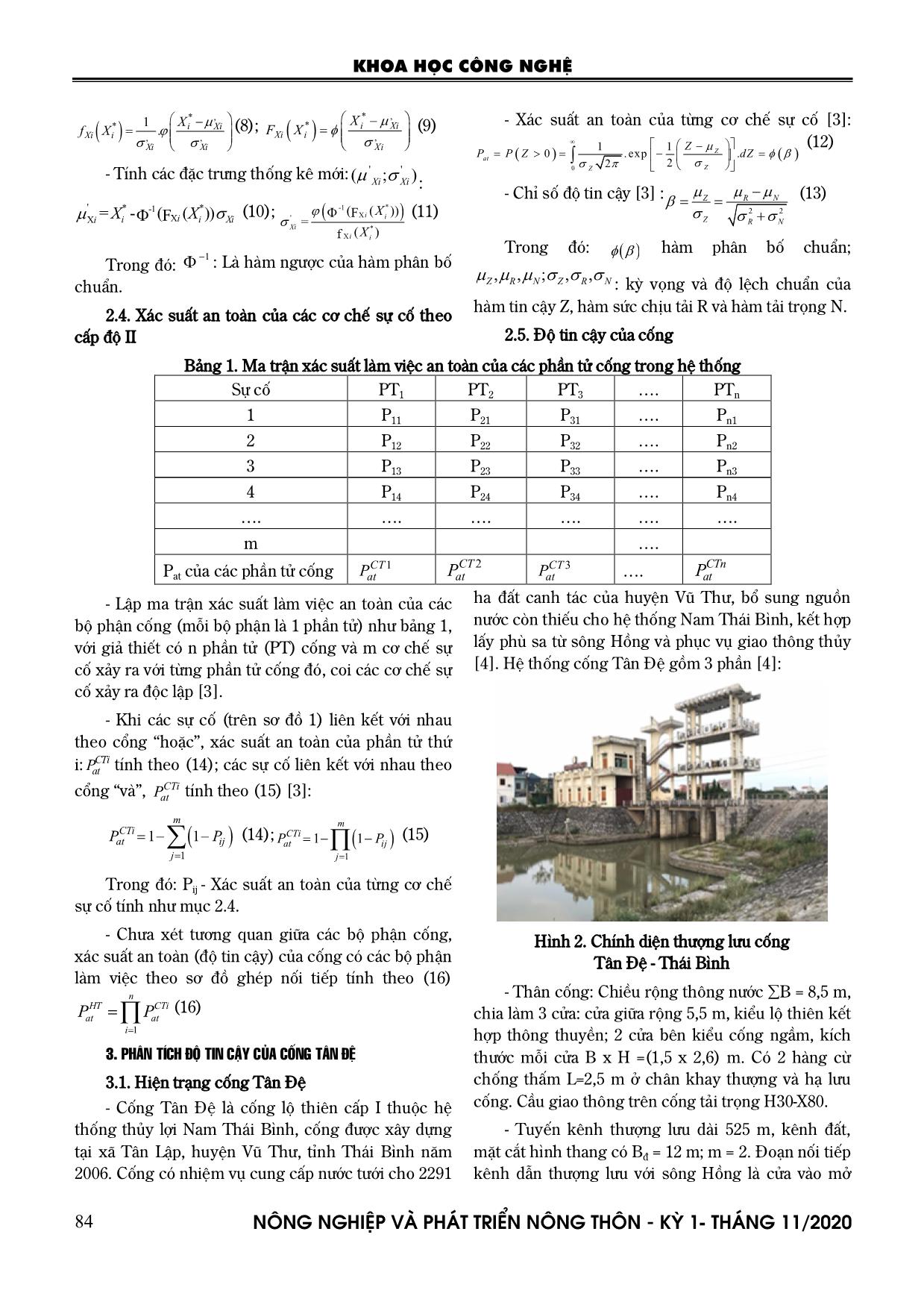 Một phương pháp đánh giá xác suất an toàn của cống lộ thiên - Ứng dụng cho cống tân đệ thuộc hệ thống thủy lợi Nam Thái Bình trang 3