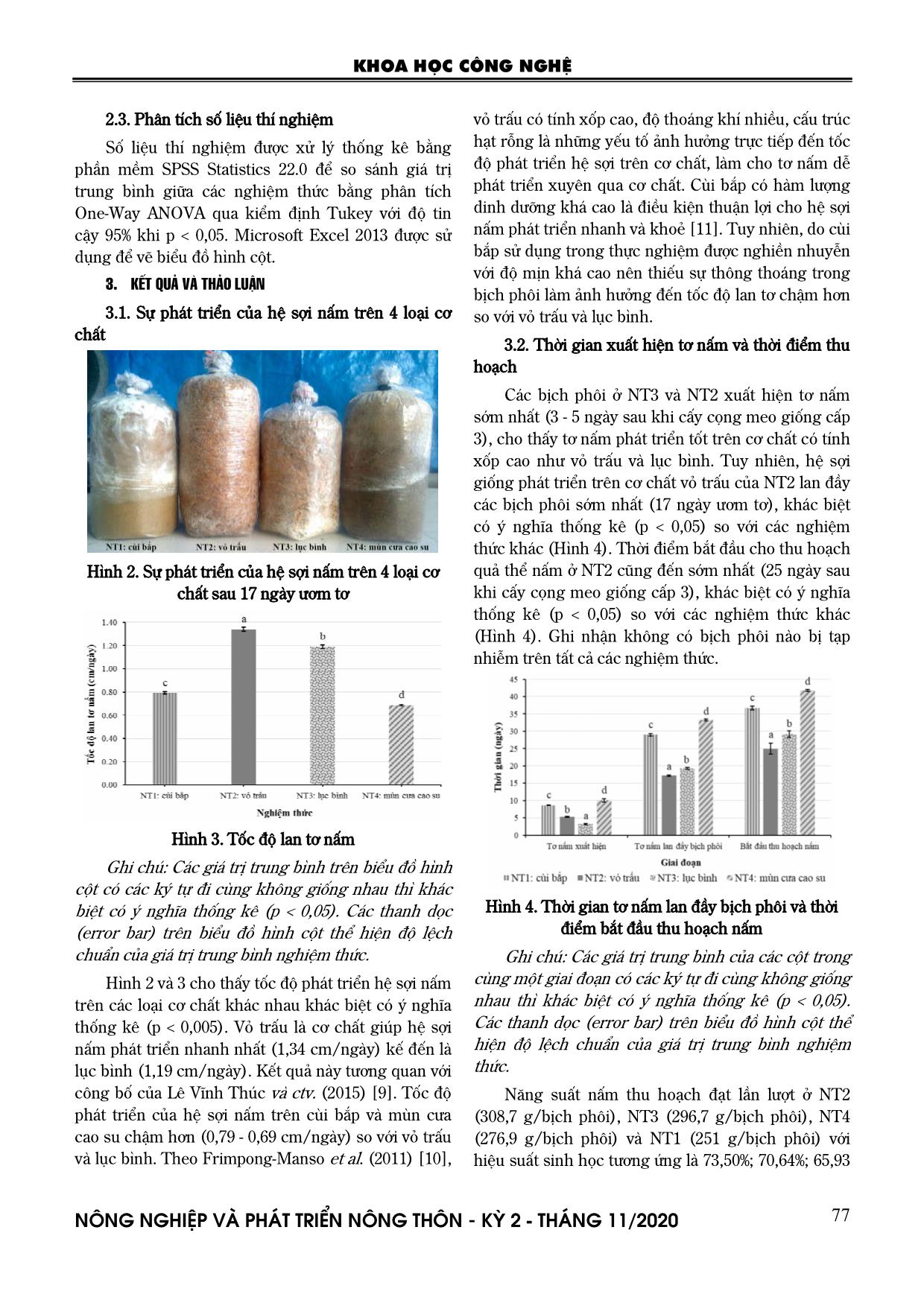 Nghiên cứu thử nghiệm trồng nấm bào ngư xám (Pleurotus sajor-caju (Fr.) Sing.) trên phụ phế phẩm cùi bắp, vỏ trấu và lục bình trang 3