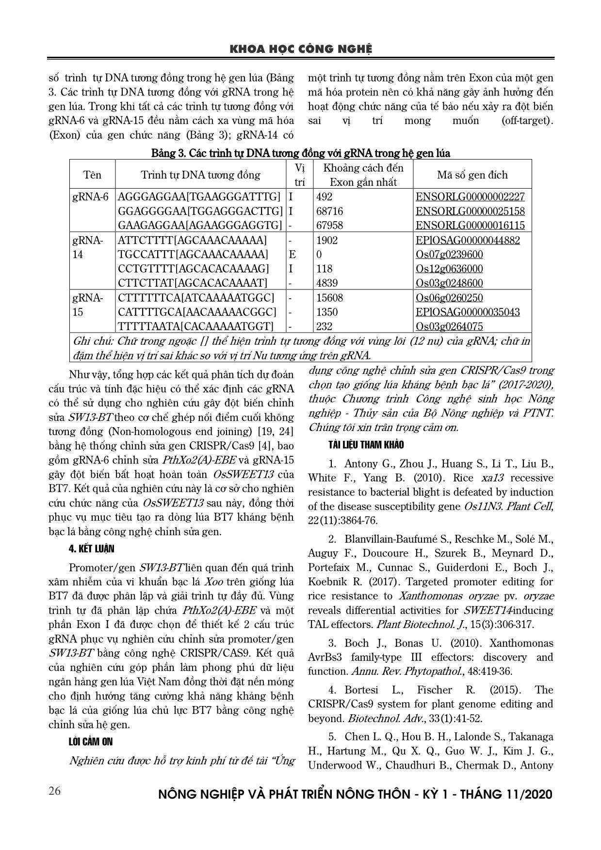 Phân lập và thiết kế gRNA chỉnh sửa promter OsSWEET13 liên quan đến bệnh bạc lá trên lúa Bắc thơm 7 trang 7