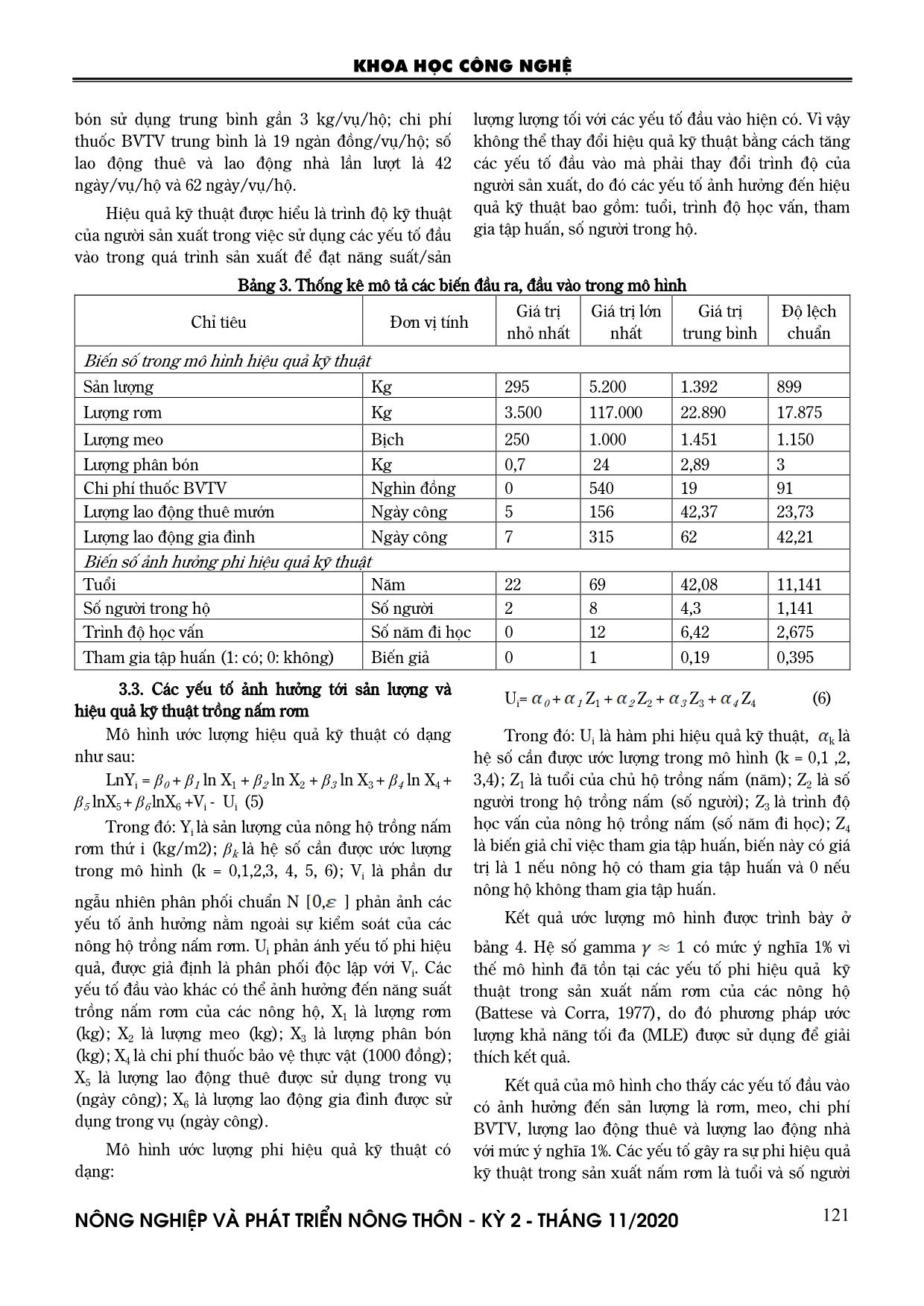 Phân tích hiệu quả kỹ thuật của các nông hộ trồng nấm rơm ở đồng bằng sông Cửu Long trang 4