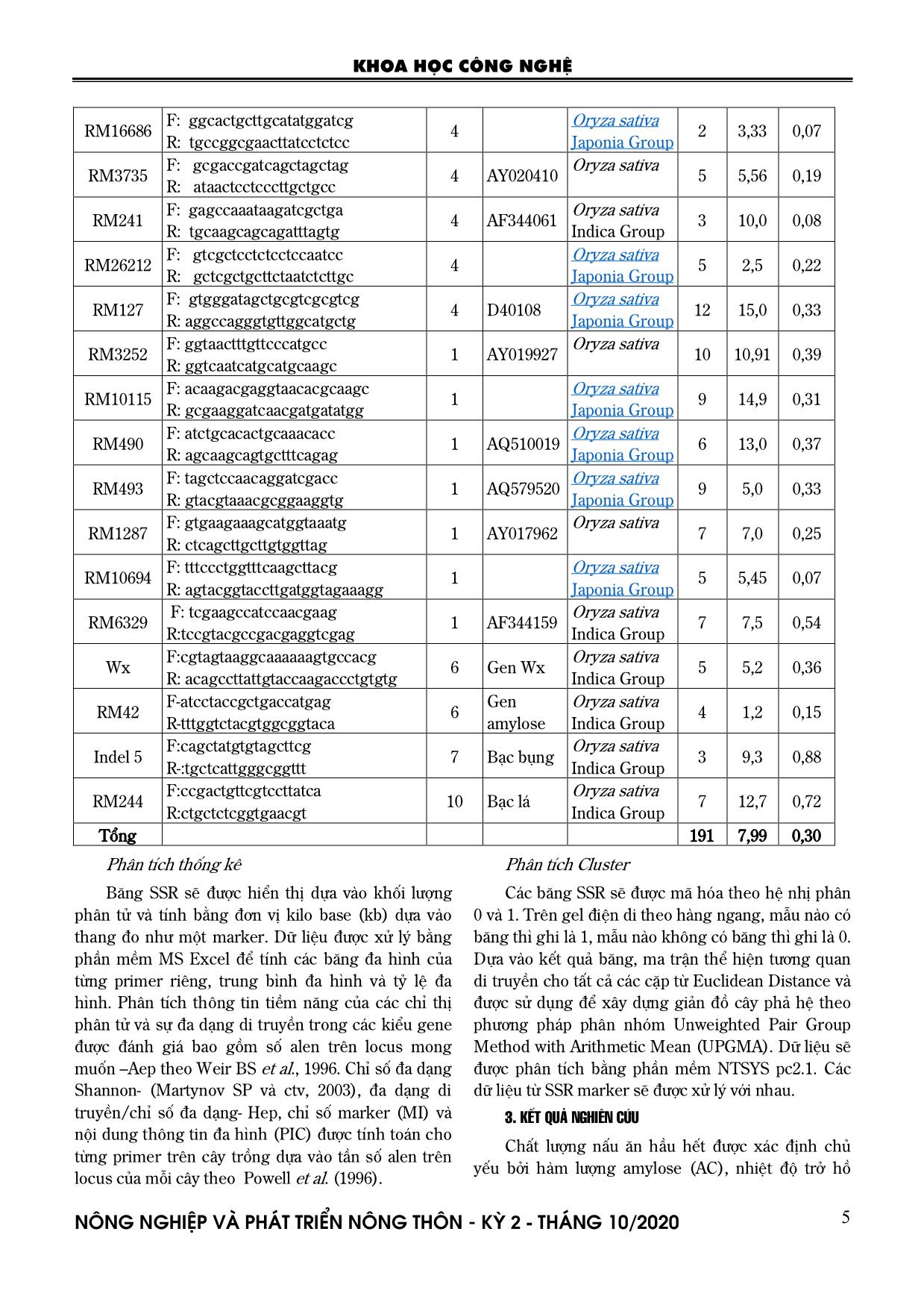 Phân tích lúa mùa có phẩm chất tốt bằng kỹ thuật Microsatellite (SSR) trang 3