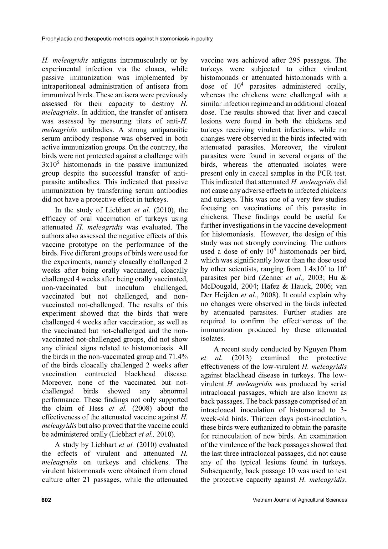 Prophylactic and therapeutic methods against histomoniasis in poultry trang 10