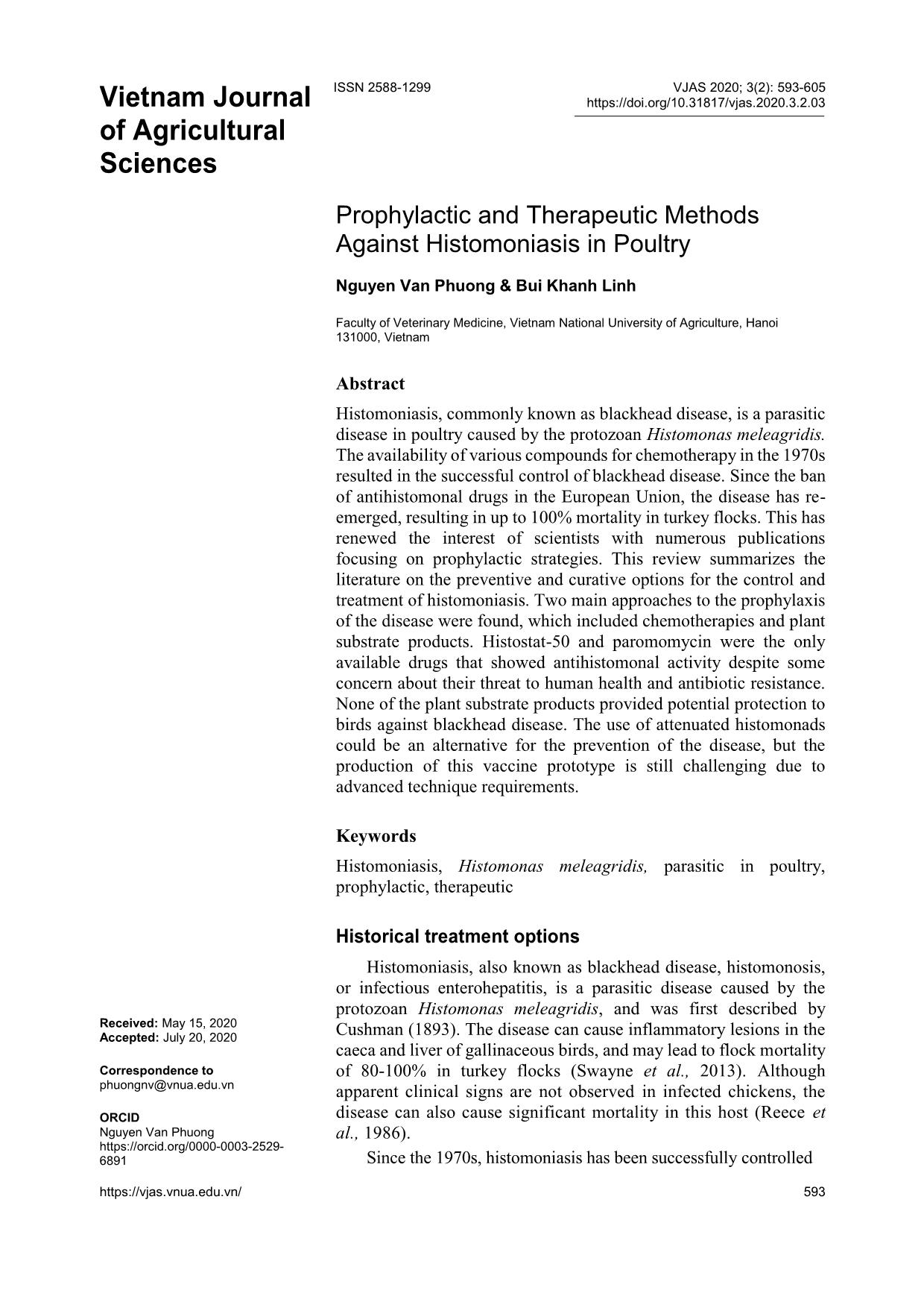 Prophylactic and therapeutic methods against histomoniasis in poultry trang 1