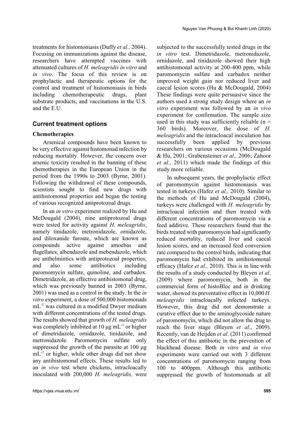 Prophylactic and therapeutic methods against histomoniasis in poultry trang 3