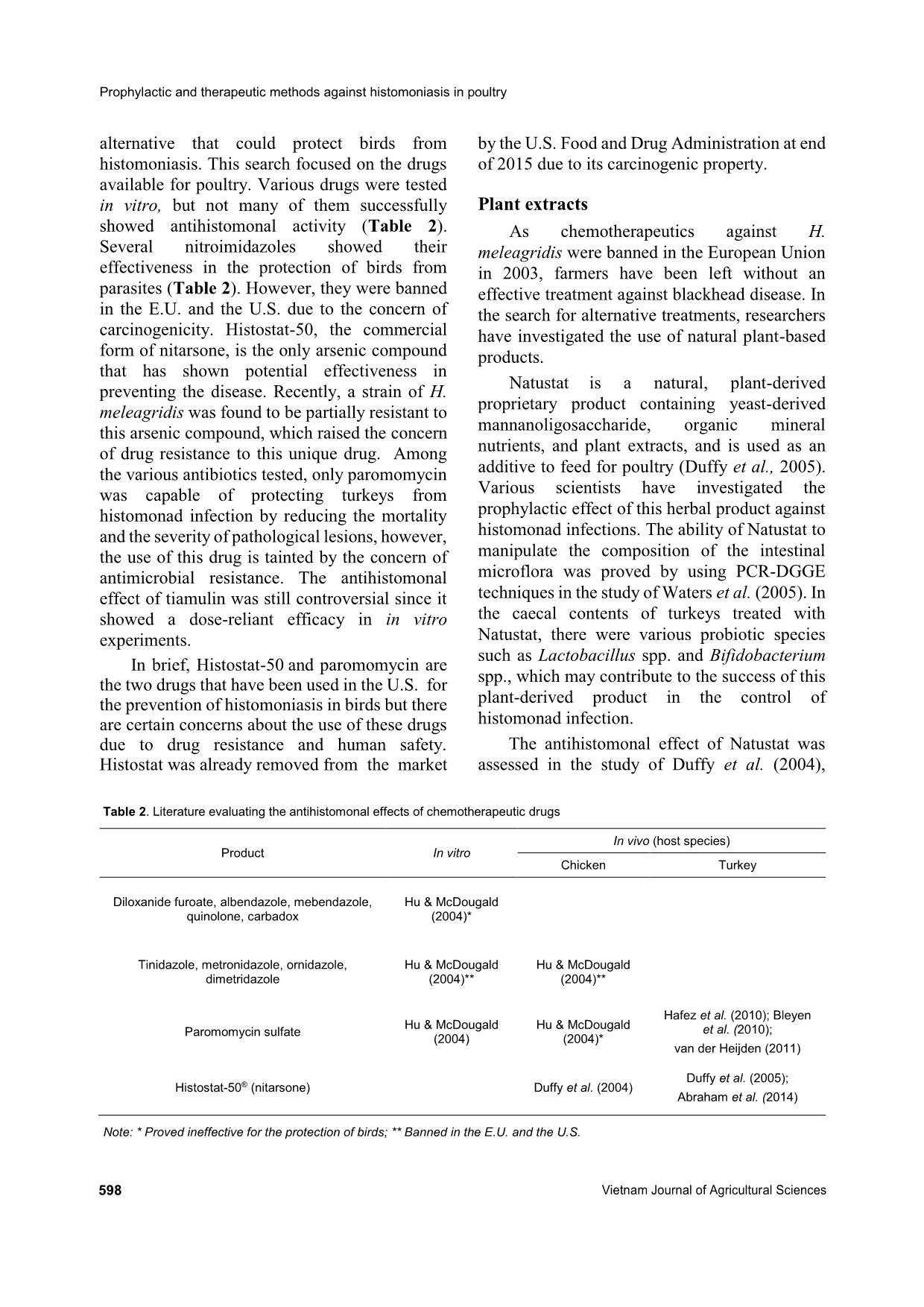 Prophylactic and therapeutic methods against histomoniasis in poultry trang 6