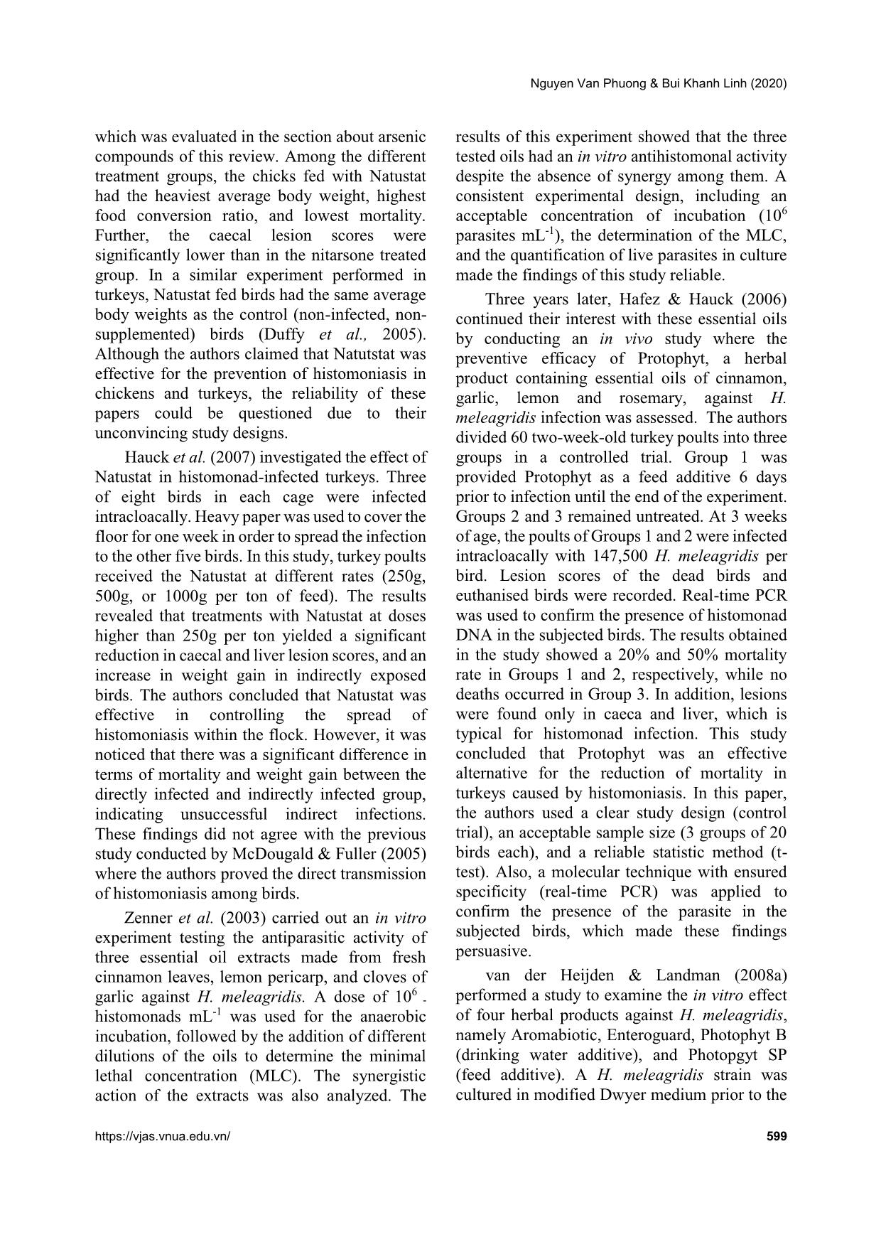 Prophylactic and therapeutic methods against histomoniasis in poultry trang 7