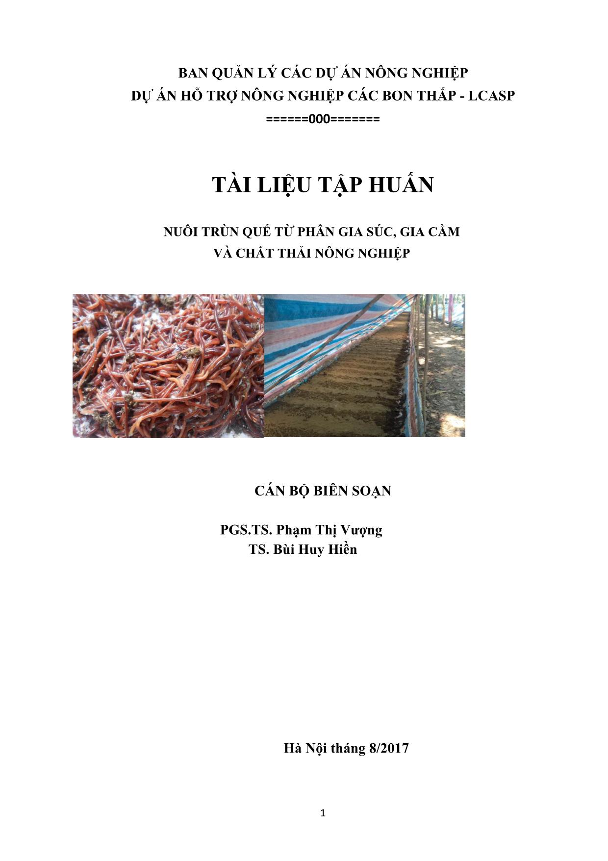 Tài liệu tập huấn Nuôi trùn quế từ phân gia súc, gia cầm và chất thải nông nghiệp trang 1