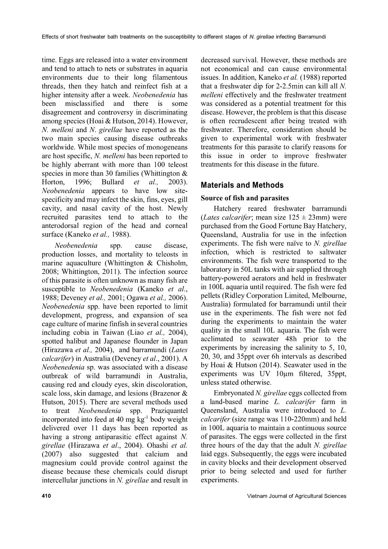 The effects of short freshwater bath treatments on the susceptibility to different stages of neobenedenia girellae infecting barramundi (Lates calcarifer) trang 2