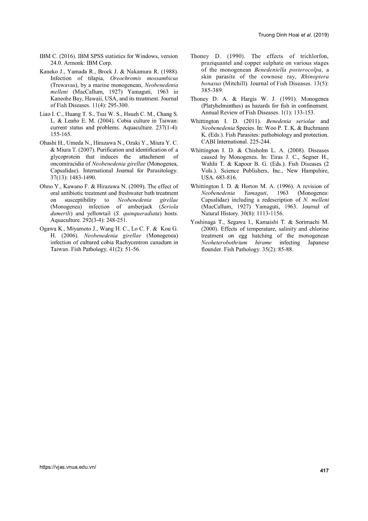 The effects of short freshwater bath treatments on the susceptibility to different stages of neobenedenia girellae infecting barramundi (Lates calcarifer) trang 9