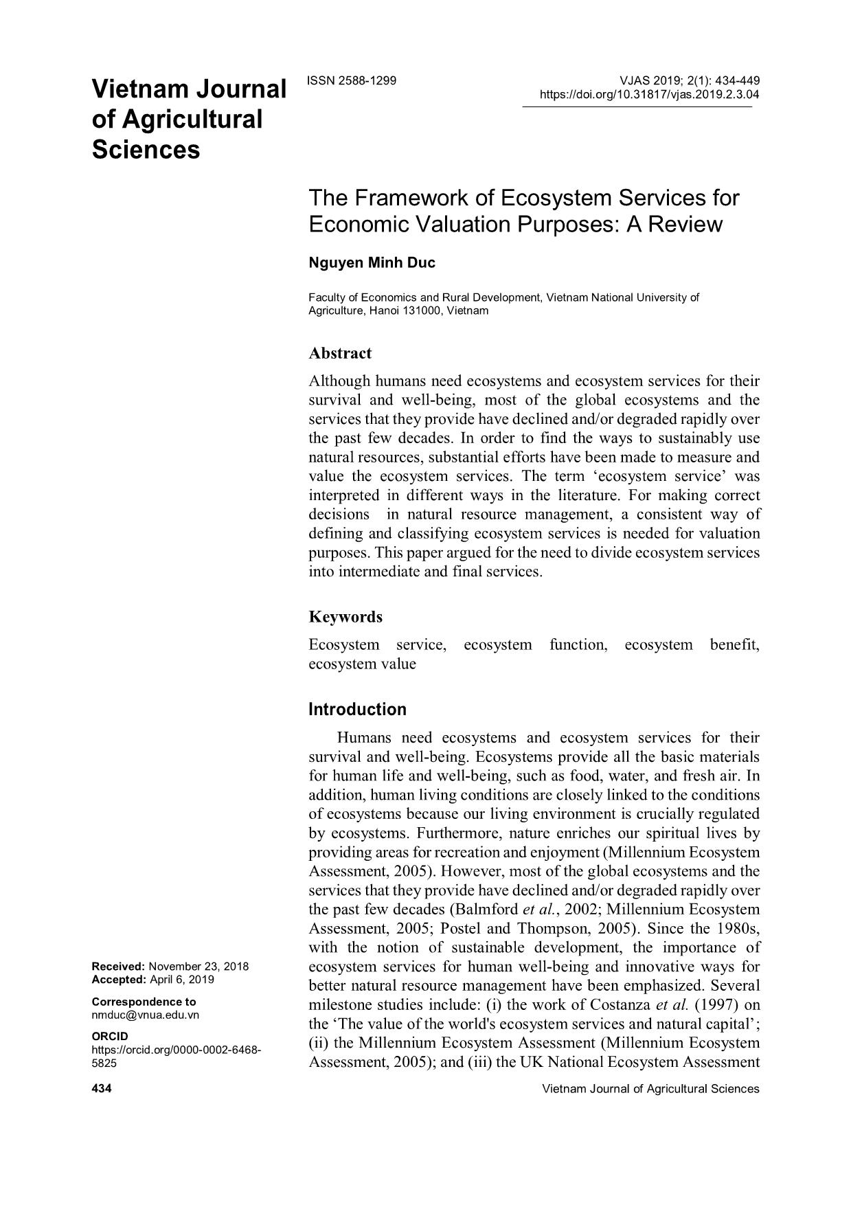 The framework of ecosystem services for economic valuation purposes: A review trang 1