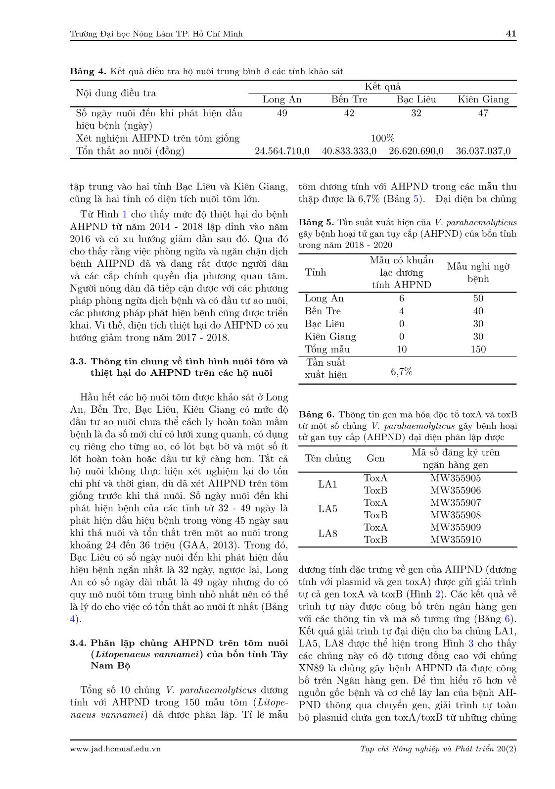 Thực trạng bệnh hoại tử gan tụy cấp tính (AHPND) trên tôm nuôi và kết quả phân lập chủng vi khuẩn gây bệnh ở một số tỉnh Tây Nam Bộ trang 6