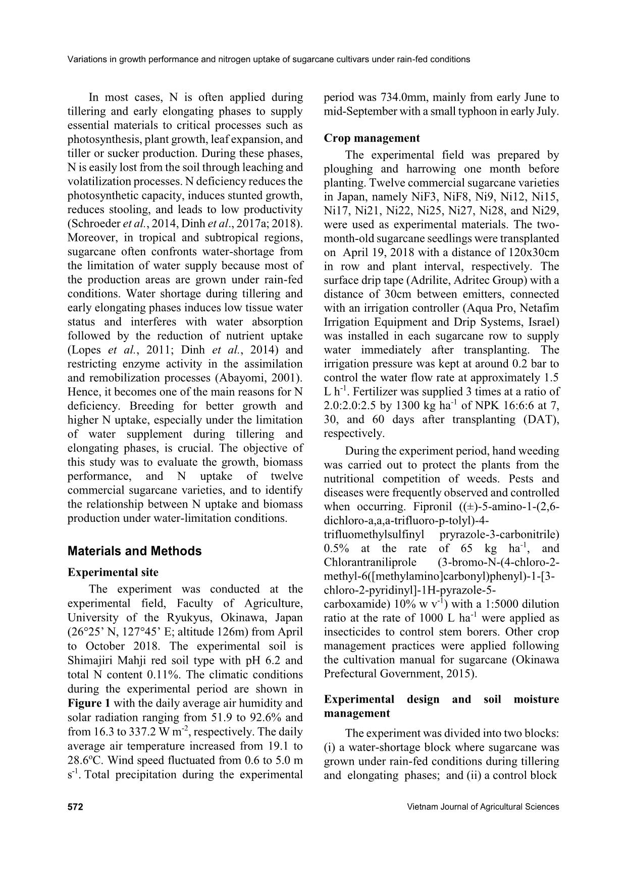 Variations in growth performance and nitrogen uptake of sugarcane cultivars under rain-fed conditions trang 2