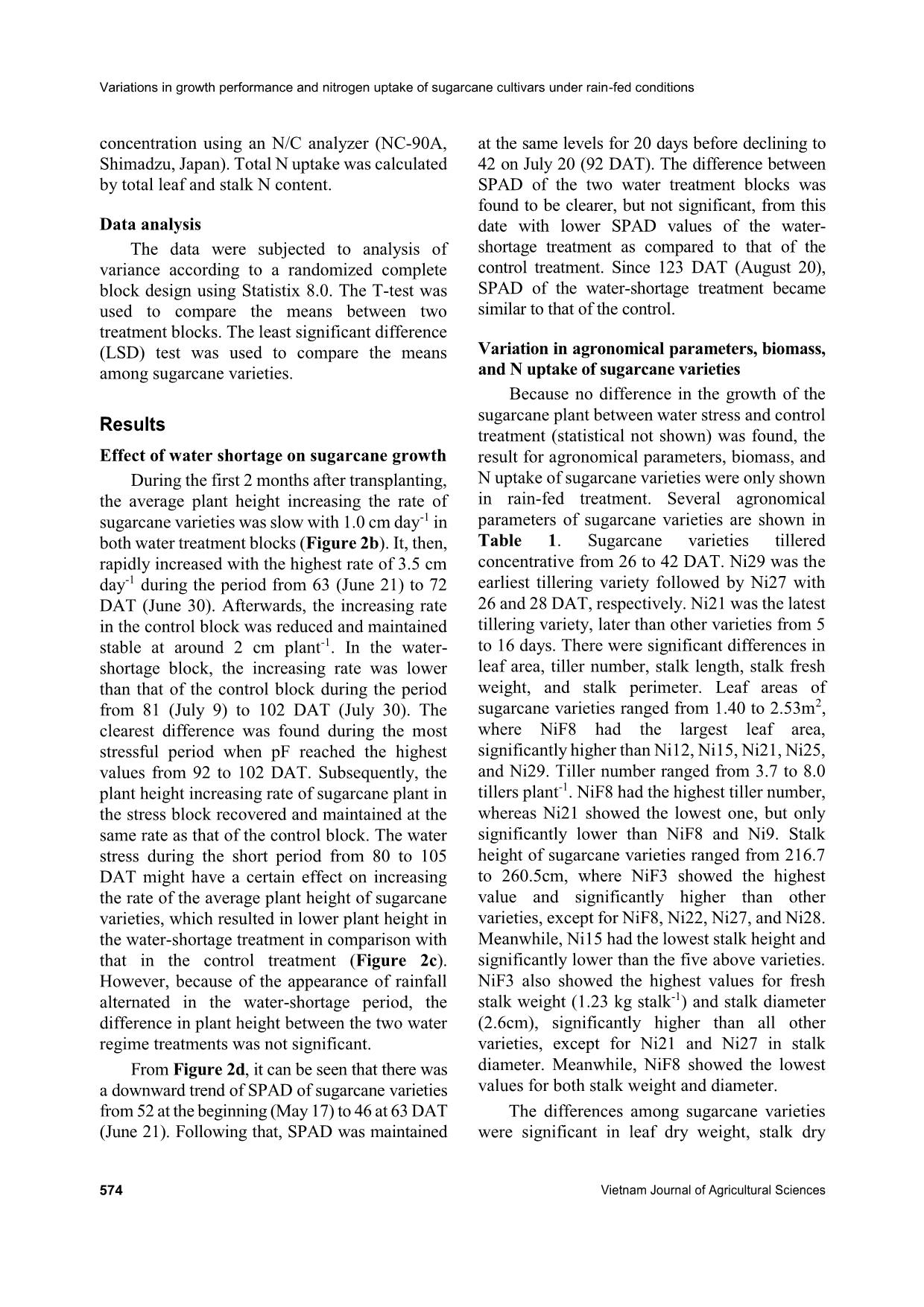 Variations in growth performance and nitrogen uptake of sugarcane cultivars under rain-fed conditions trang 4