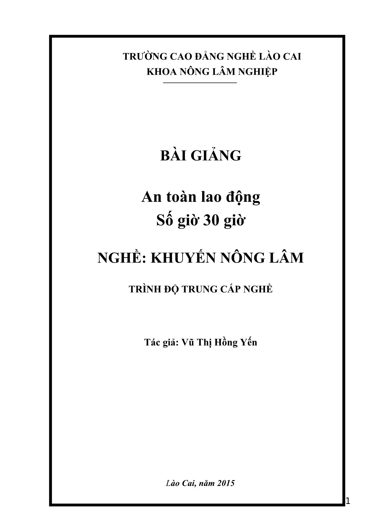 Bài giảng An toàn lao động - Nghề: Khuyến nông lâm trang 1