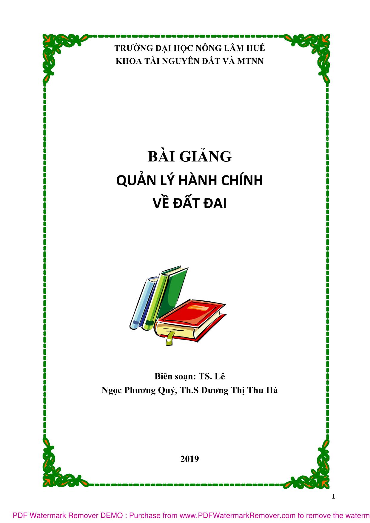 Bài giảng Quản lý hành chính về đất đai - Lê Ngọc Phương Quý trang 1