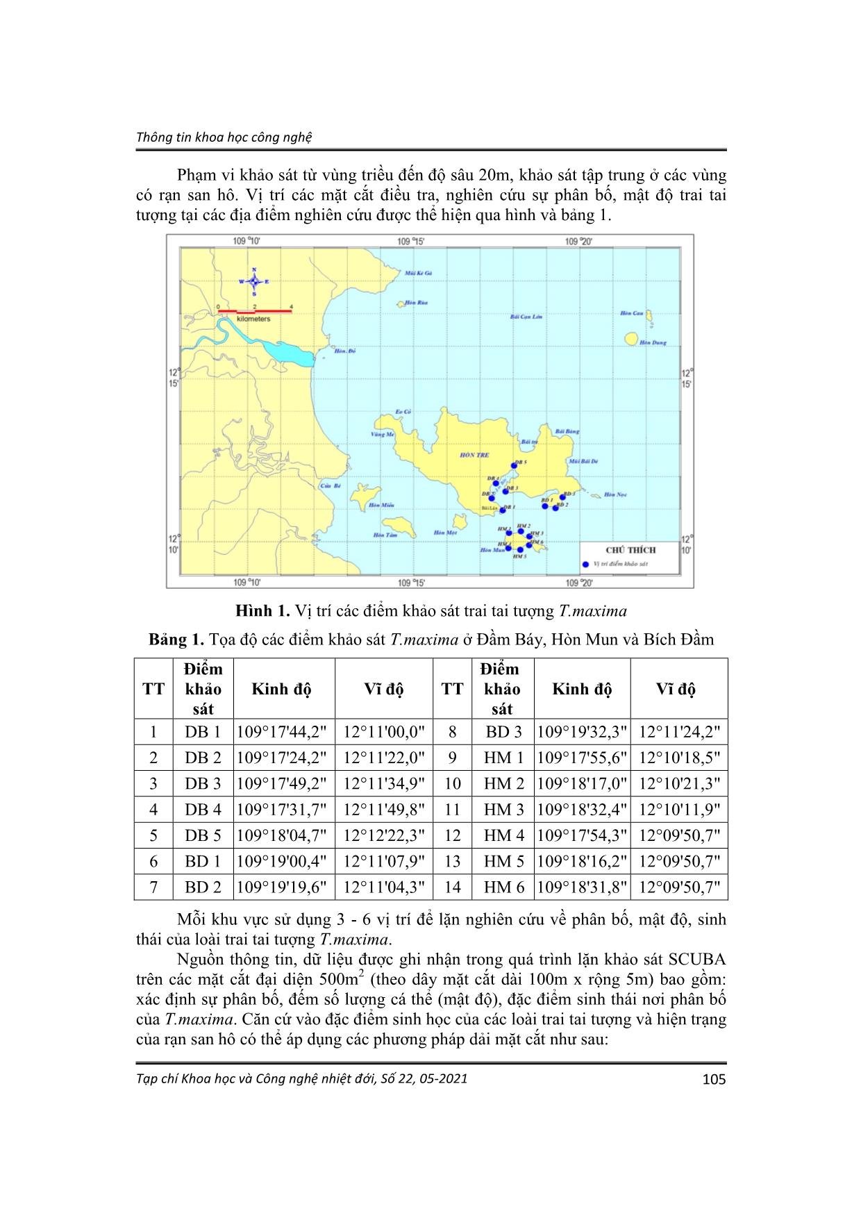 Kết quả khảo sát hiện trạng sự phân bố, mật độ trai tai tượng Tridacna maxima ở vịnh Nha Trang, Khánh Hòa trang 3
