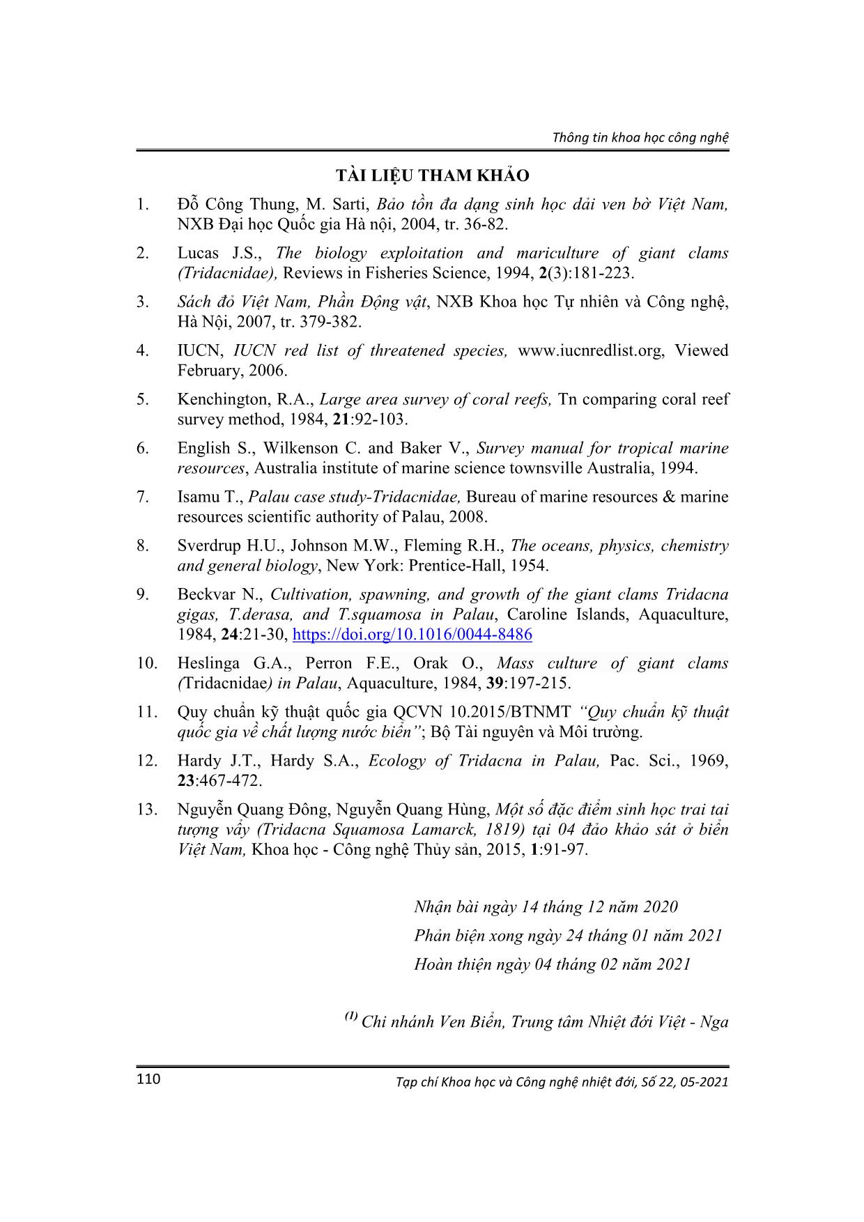 Kết quả khảo sát hiện trạng sự phân bố, mật độ trai tai tượng Tridacna maxima ở vịnh Nha Trang, Khánh Hòa trang 8