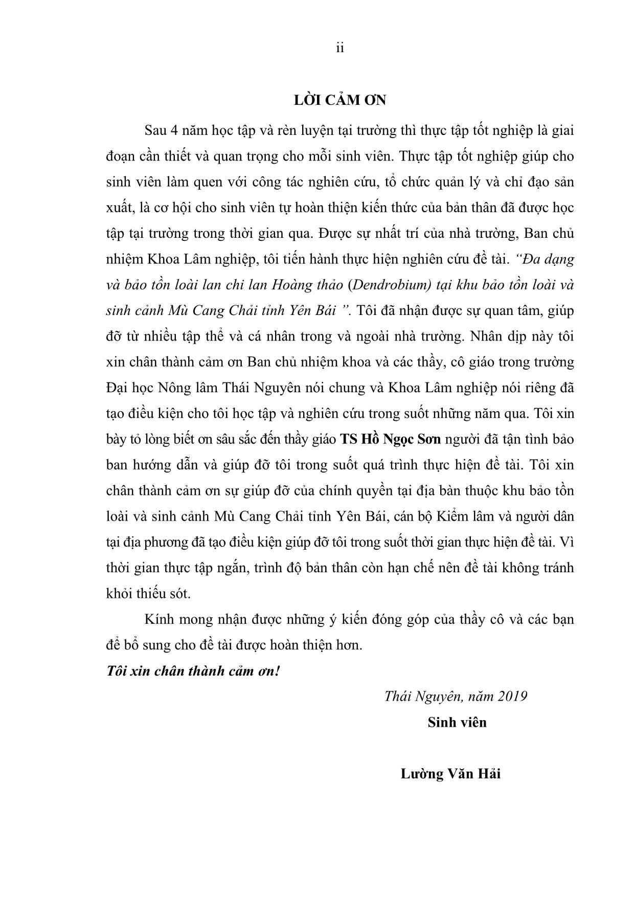 Khóa luận Đa dạng và bảo tồn loài lan thuộc chi lan Hoàng thảo (Dendrobium) tại khu bảo tồn loài và sinh cảnh Mù Cang Chải tỉnh Yên Bái trang 4