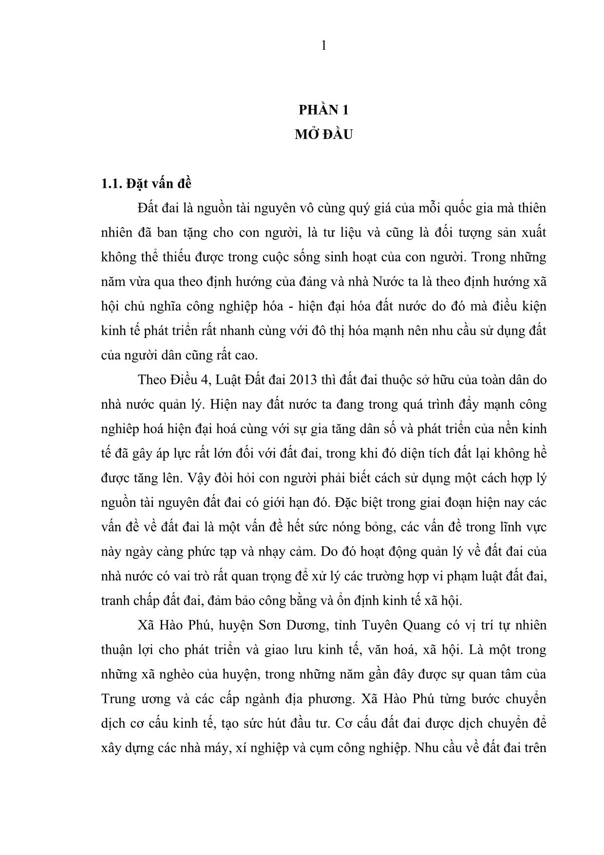 Khóa luận Đánh giá công tác chuyển quyền sử dụng đất trên địa bàn xã Hào Phú - Huyện Sơn Dương tỉnh Tuyên Quang giai đoạn 2016 tháng 6/2018 trang 10