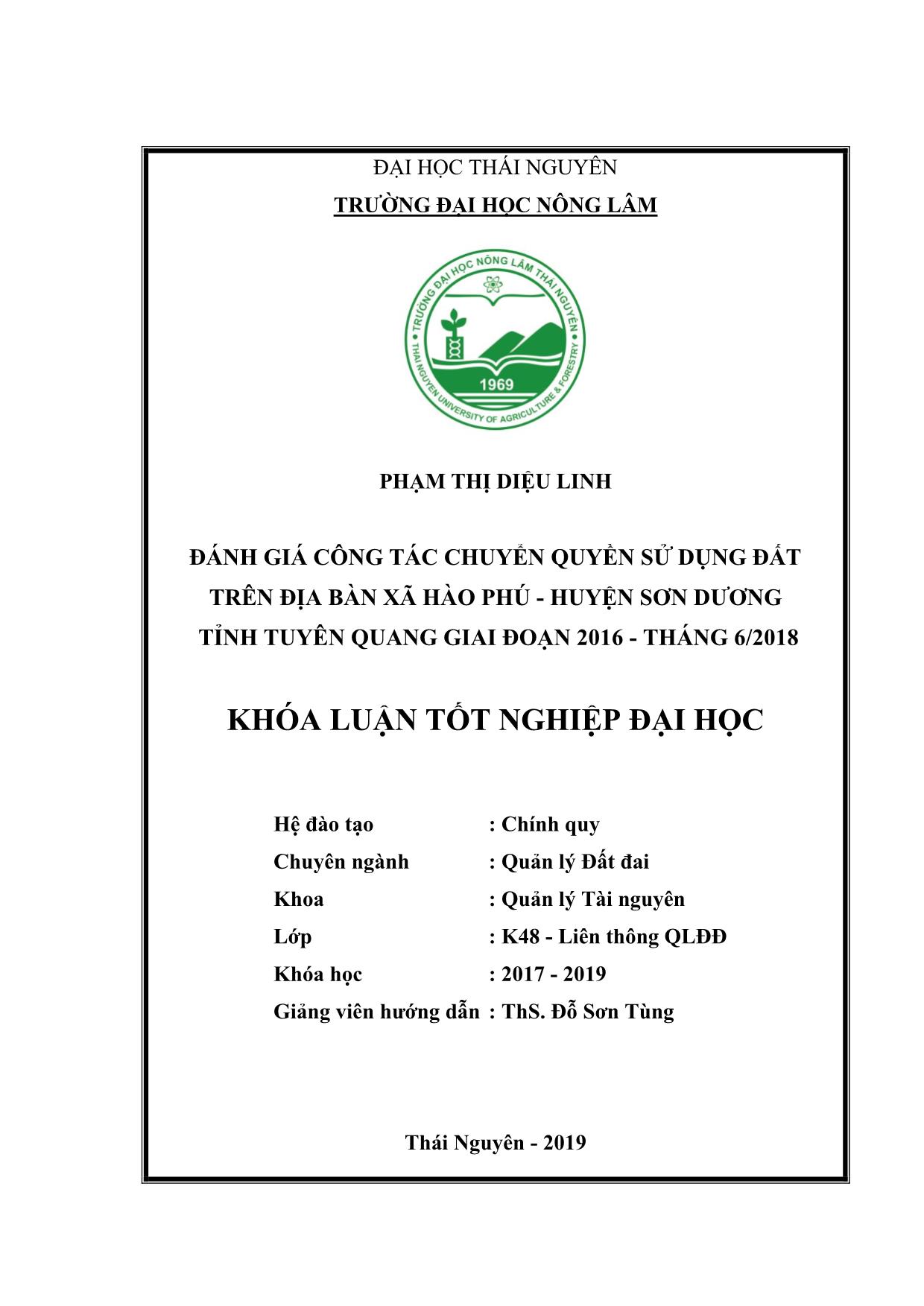 Khóa luận Đánh giá công tác chuyển quyền sử dụng đất trên địa bàn xã Hào Phú - Huyện Sơn Dương tỉnh Tuyên Quang giai đoạn 2016 tháng 6/2018 trang 2