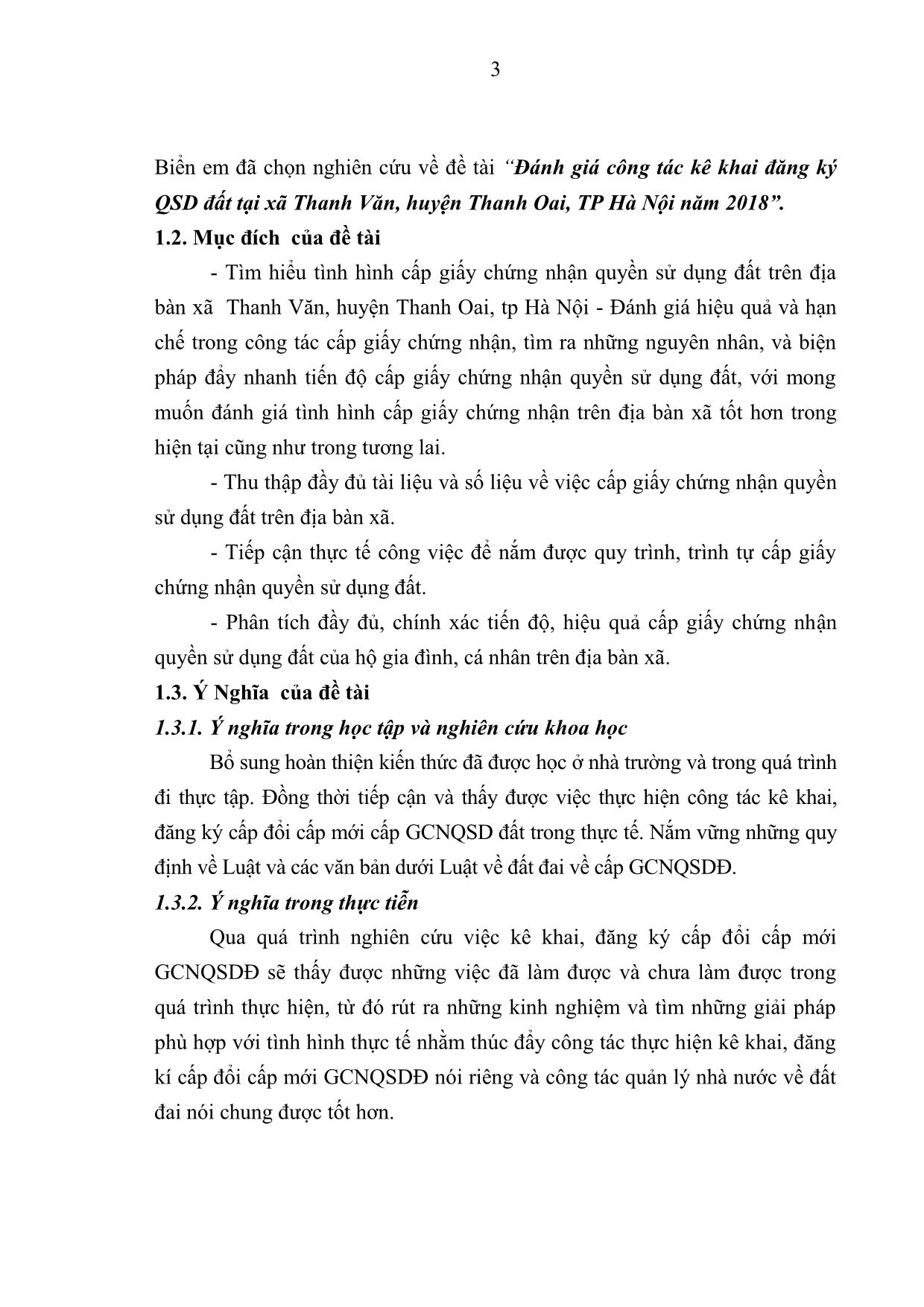 Khóa luận Đánh giá công tác kê khai đăng ký quyền sử dụng đất tại xã Thanh Văn, huyện Thanh Oai, thành phố Hà Nội năm 2018 trang 10