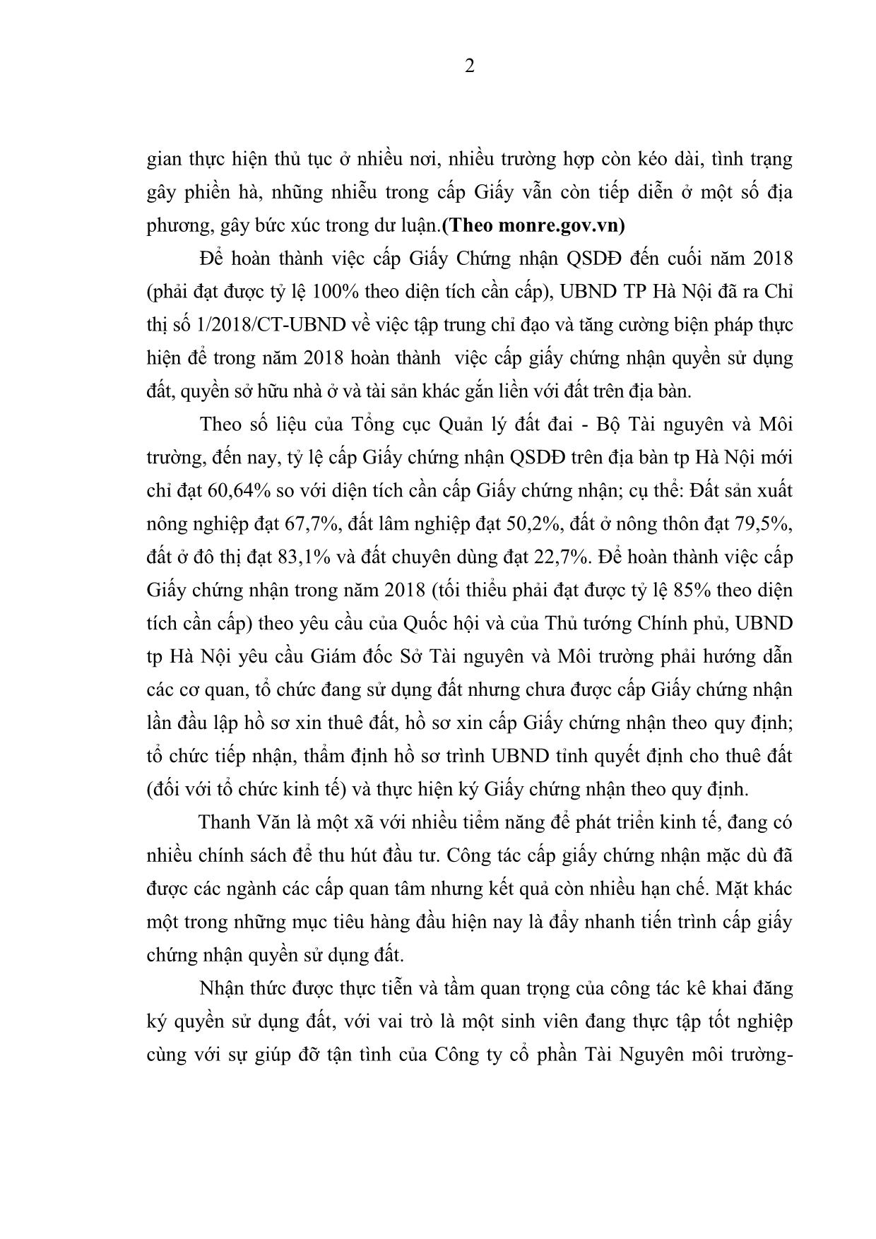 Khóa luận Đánh giá công tác kê khai đăng ký quyền sử dụng đất tại xã Thanh Văn, huyện Thanh Oai, thành phố Hà Nội năm 2018 trang 9