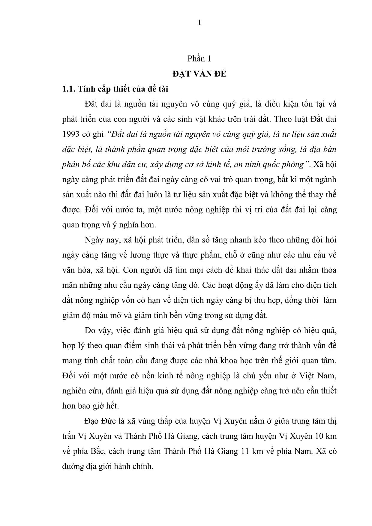 Khóa luận Đánh giá hiệu quả sử dụng đất sản xuất nông nghiệp trên địa bàn xã Đạo Đức, huyện Vị Xuyên, tỉnh Hà Giang trang 9