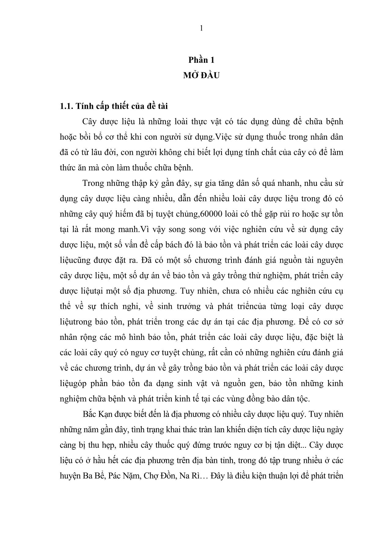 Khóa luận Đánh giá kết quả bước đầu Dự án “Nghiên cứu phát triển trồng cây dược liệu tỉnh Bắc Kạn” tại xã Bình Văn, huyện Chợ Mới giai đoạn 2016-2019 trang 8