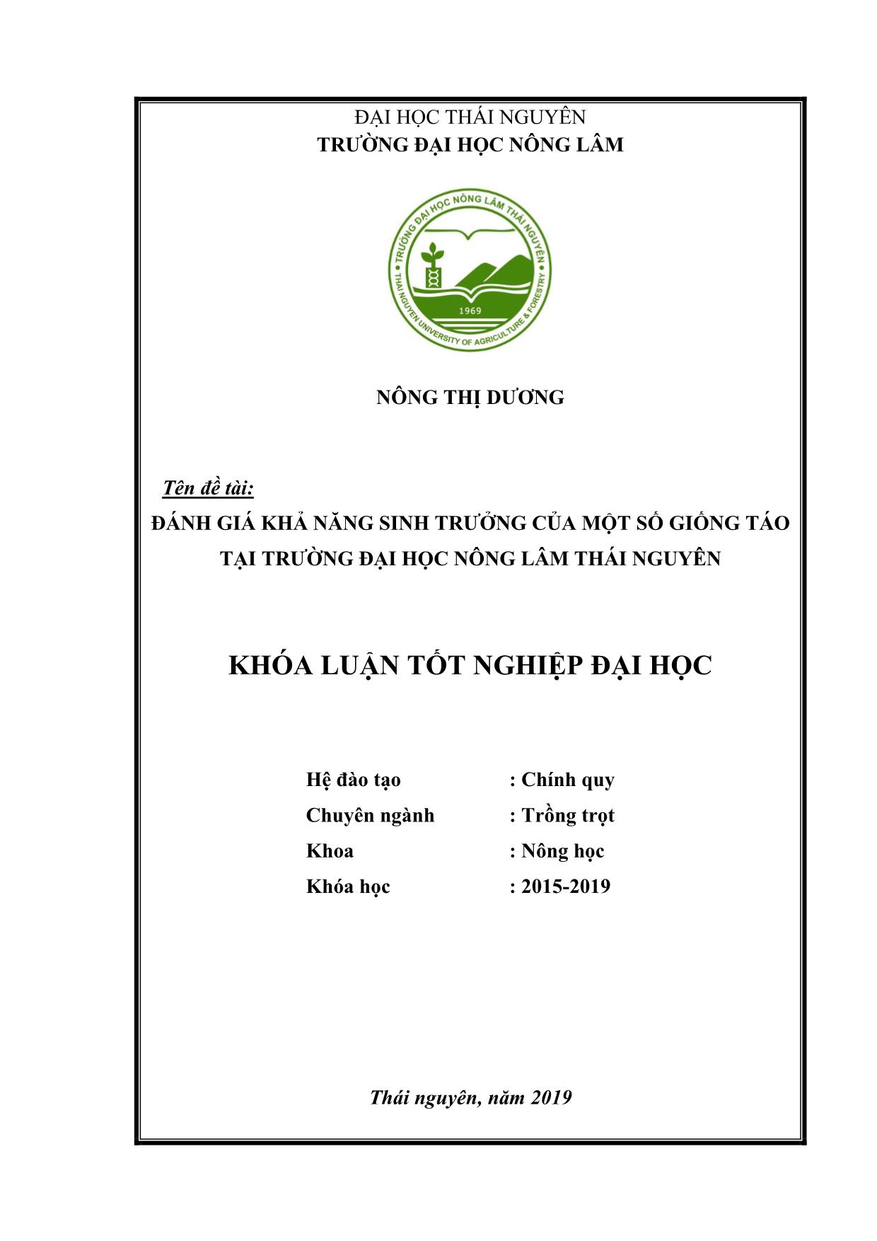 Khóa luận Đánh giá khả năng sinh trưởng của một số giống táo tại trường Đại học Nông lâm Thái Nguyên trang 1