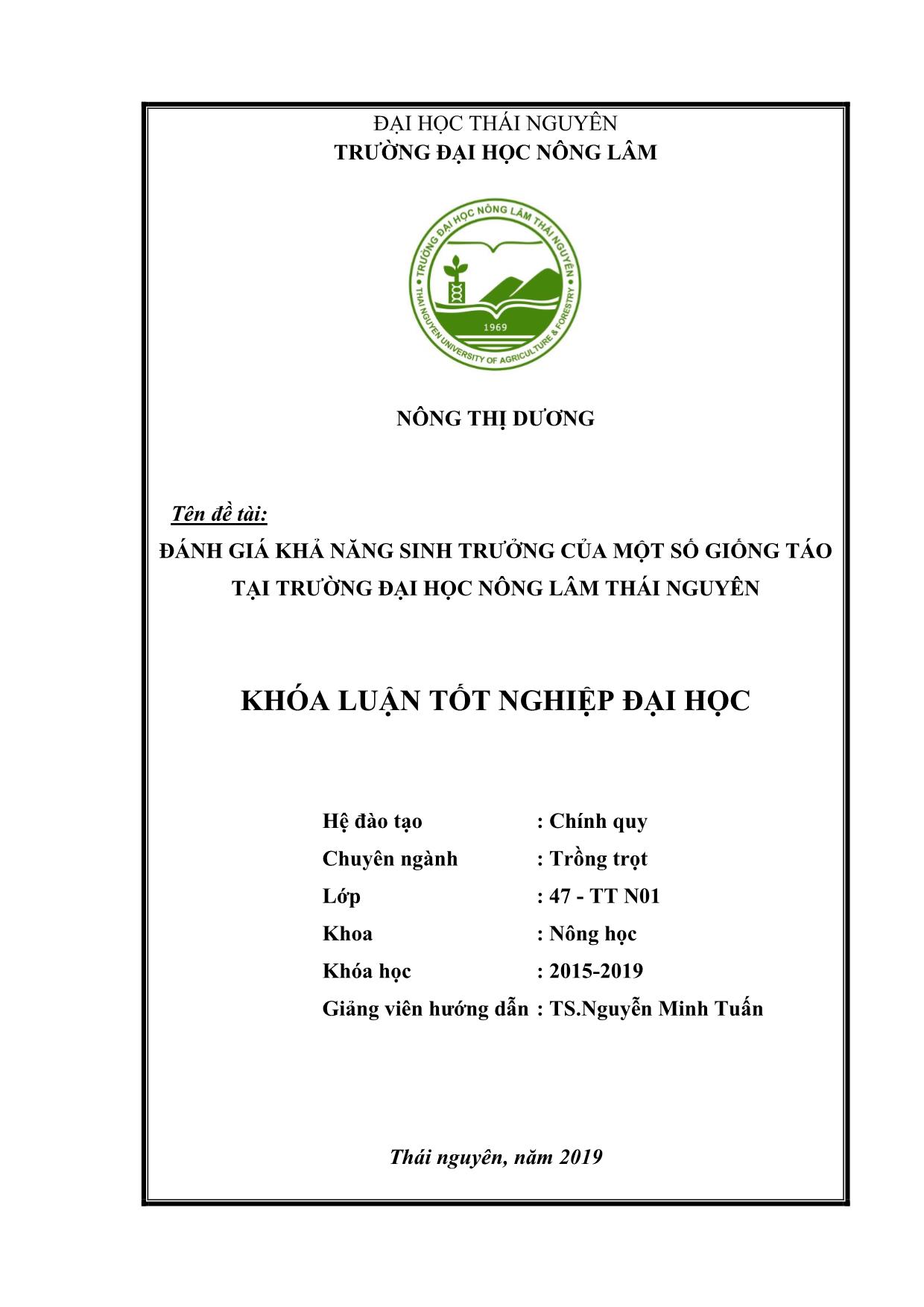 Khóa luận Đánh giá khả năng sinh trưởng của một số giống táo tại trường Đại học Nông lâm Thái Nguyên trang 2