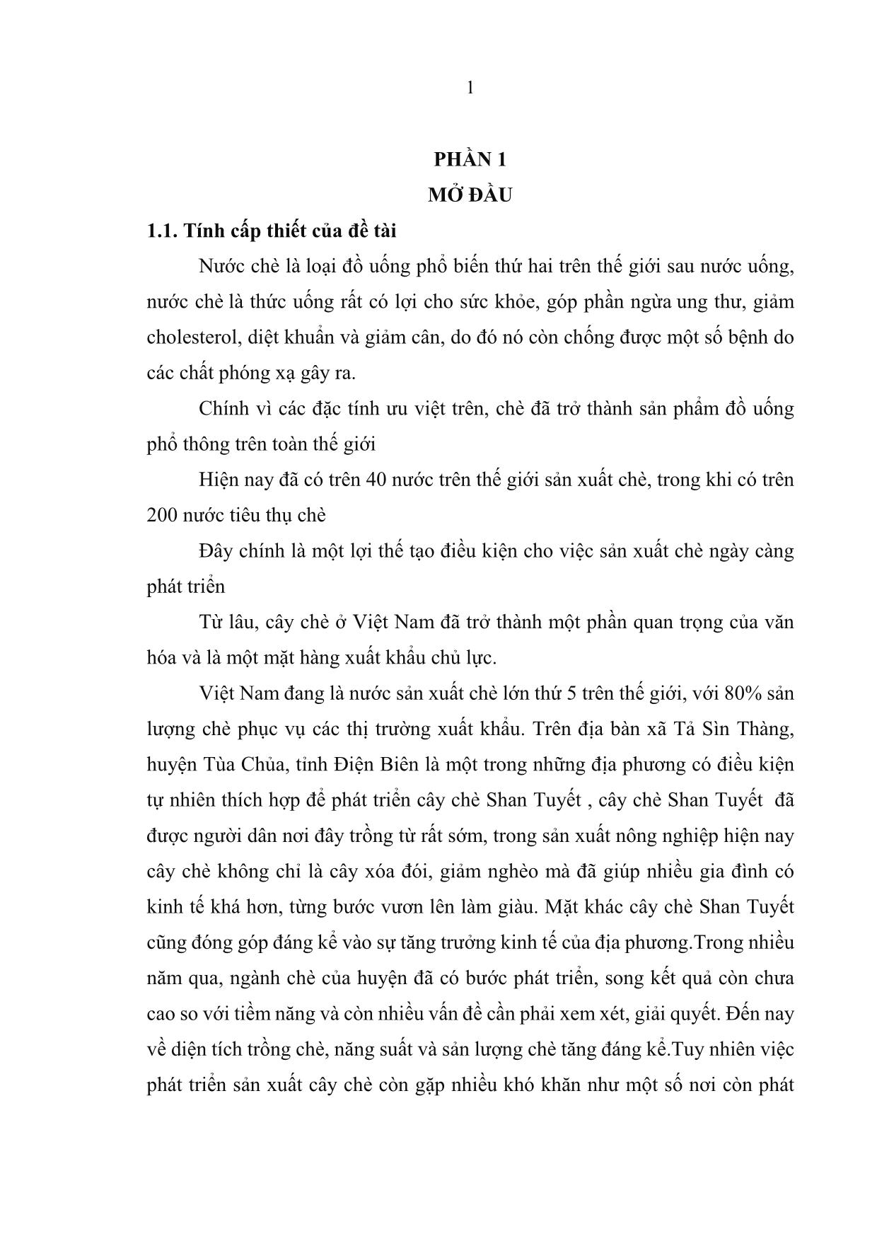 Khóa luận Đánh giá thực trạng sản xuất chè Shan Tuyết trên địa xã Tả Sìn Thàng, huyện Tùa Chủa, tỉnh Điện Biên trang 10