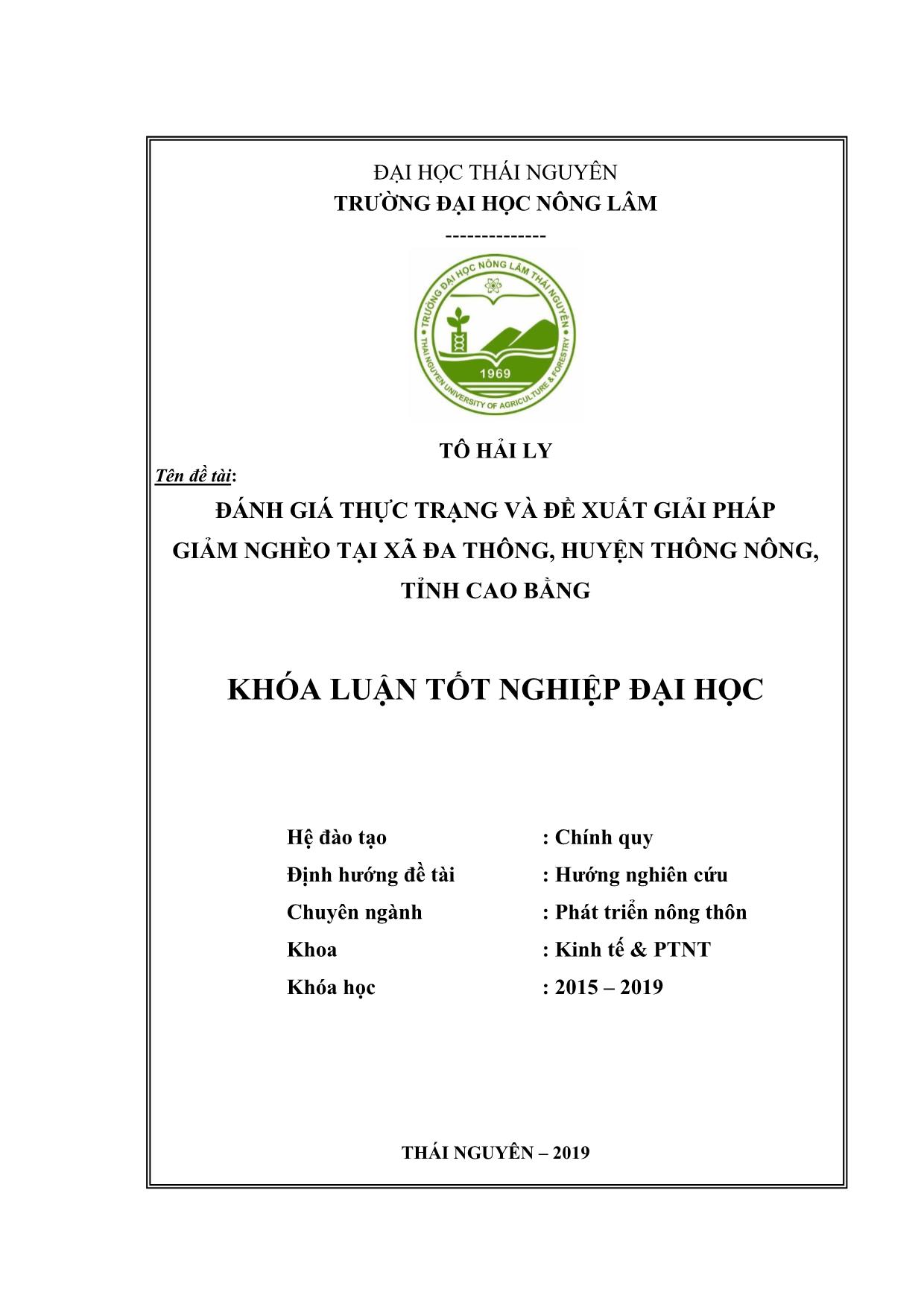 Khóa luận Đánh giá thực trạng và đề xuất giải pháp giảm nghèo tại xã Đa Thông, huyện Thông Nông, tỉnh Cao Bằng trang 1