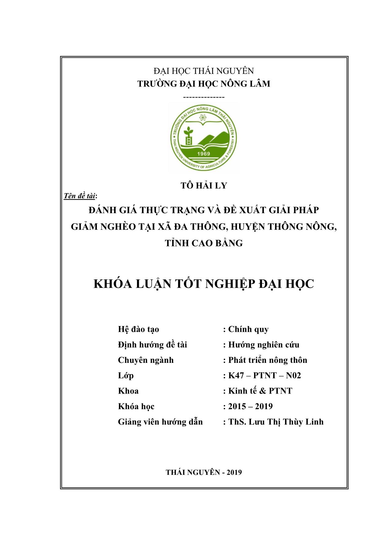 Khóa luận Đánh giá thực trạng và đề xuất giải pháp giảm nghèo tại xã Đa Thông, huyện Thông Nông, tỉnh Cao Bằng trang 2