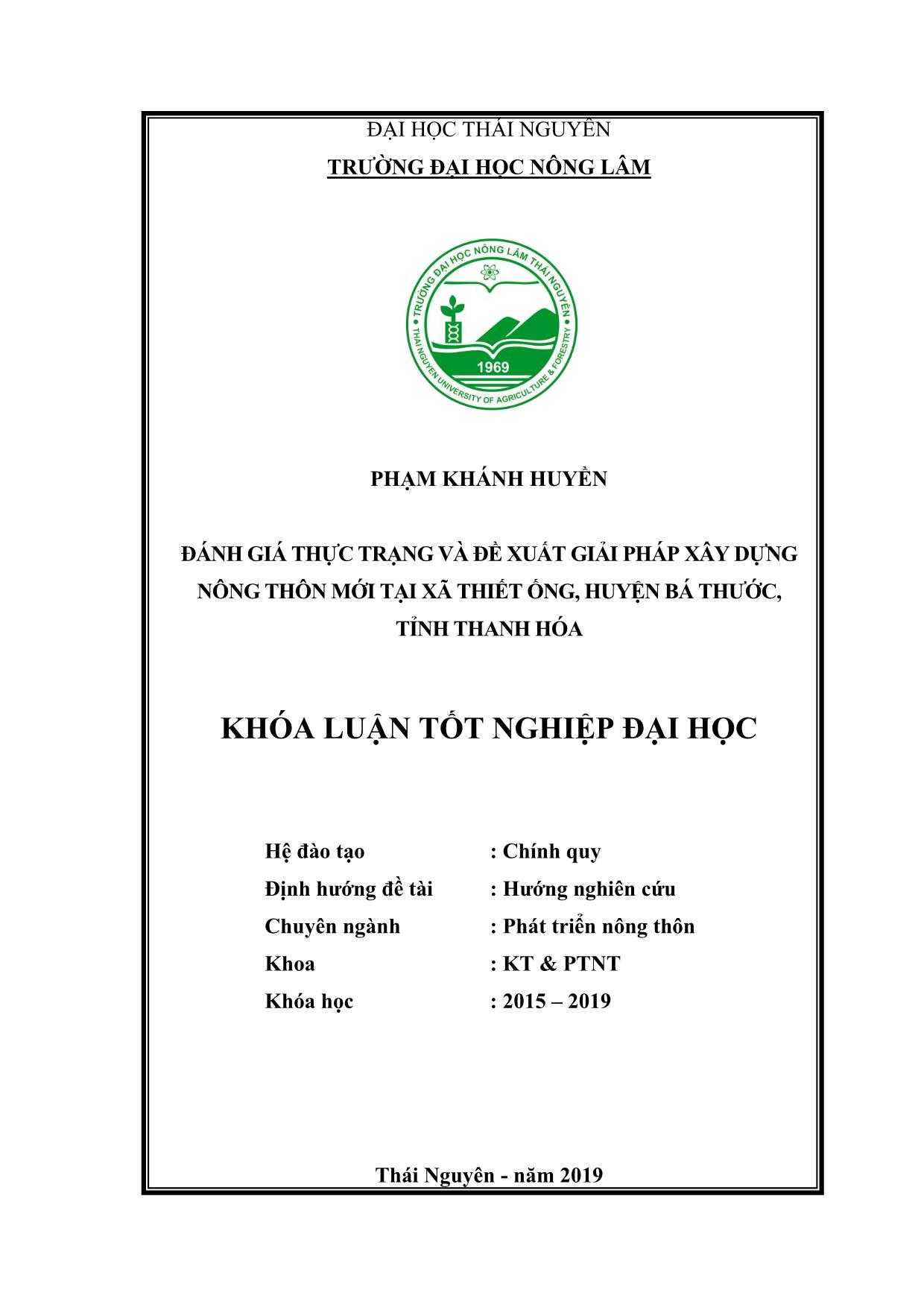 Khóa luận Đánh giá thực trạng và giải pháp phát triển chương trình xây dựng nông thôn mới tại xã Thiết Ống huyện Bá Thước tỉnh Thanh Hóa trang 1