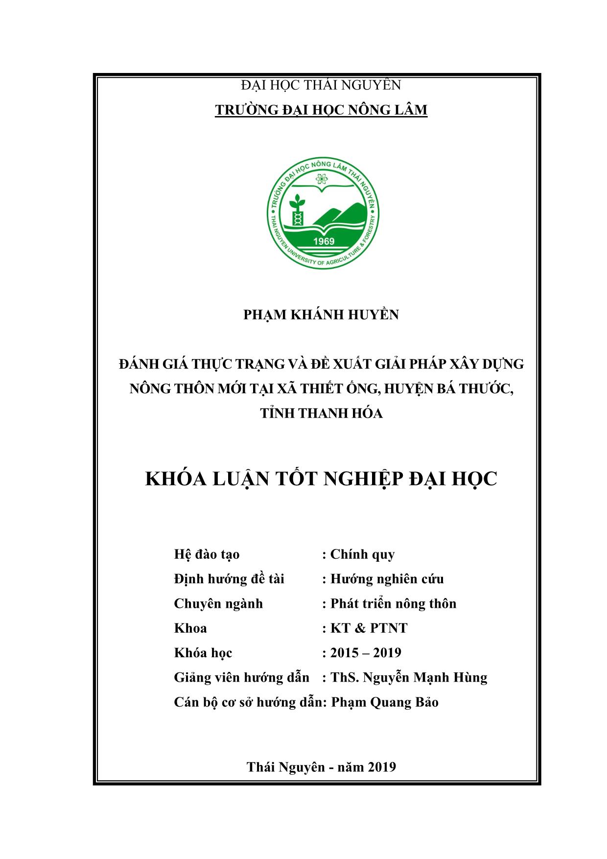 Khóa luận Đánh giá thực trạng và giải pháp phát triển chương trình xây dựng nông thôn mới tại xã Thiết Ống huyện Bá Thước tỉnh Thanh Hóa trang 2