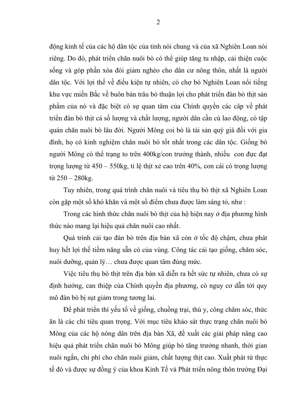 Khóa luận Đánh giá thực trạng và giải pháp phát triển chăn nuôi bò Mông của các hộ trên địa bàn xã Nghiên Loan, huyện Pác Nặm, tỉnh Bắc Kạn trang 9