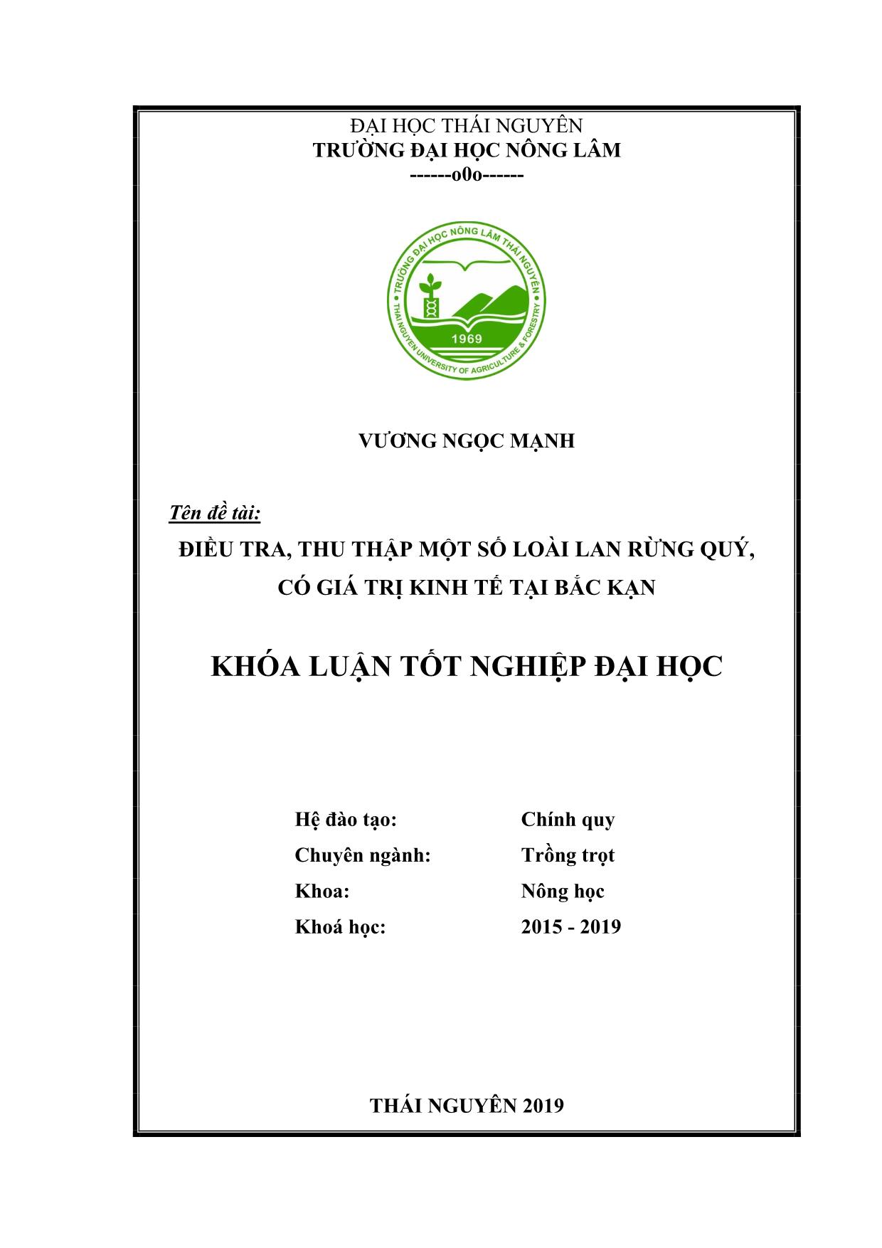 Khóa luận Điều tra, thu thập một số loài lan rừng quý, có giá trị kinh tế tại Bắc Kạn trang 1