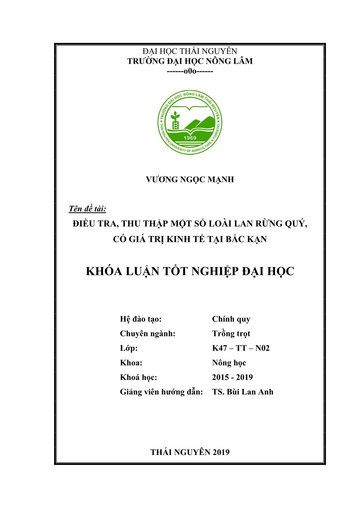 Khóa luận Điều tra, thu thập một số loài lan rừng quý, có giá trị kinh tế tại Bắc Kạn trang 2